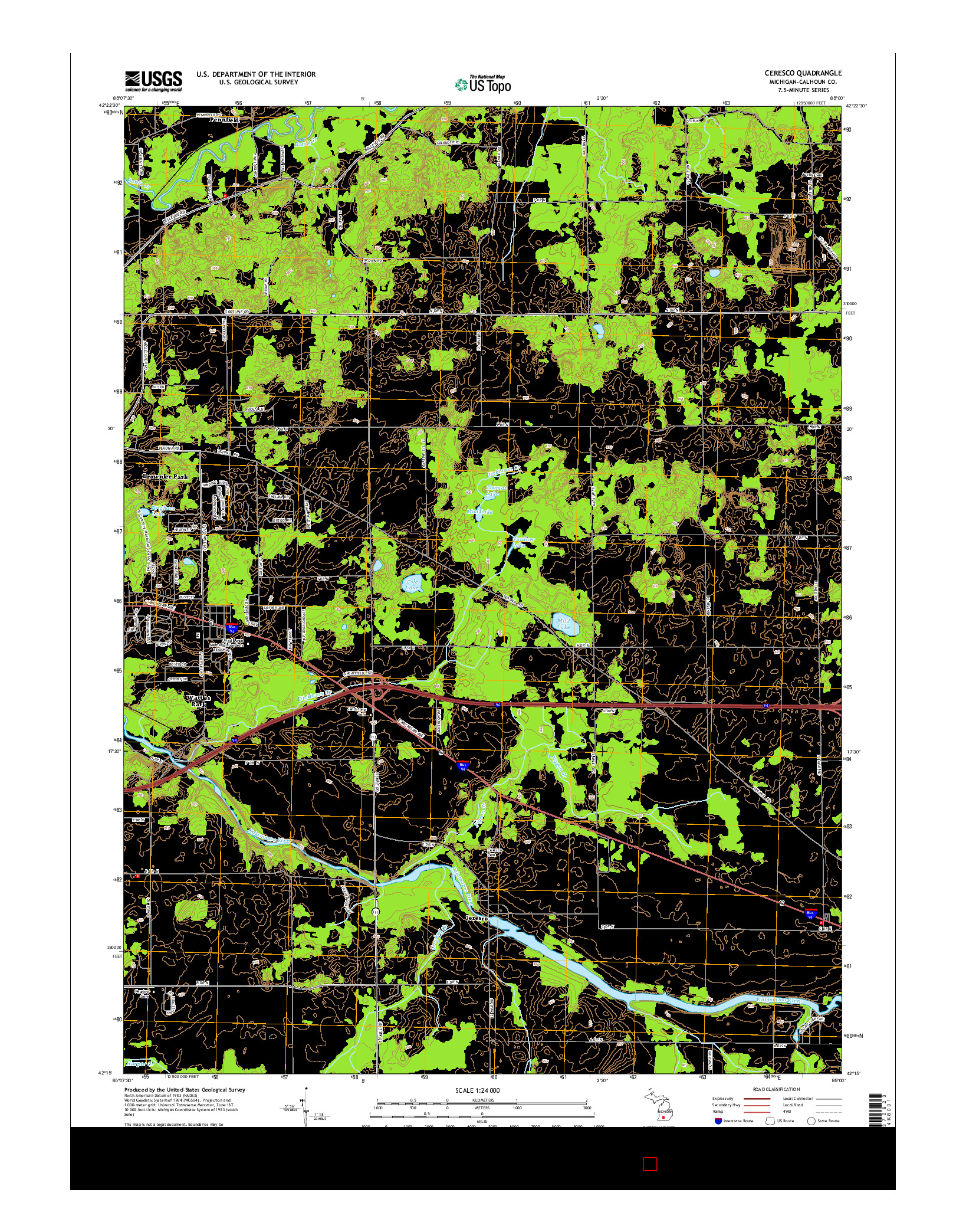 USGS US TOPO 7.5-MINUTE MAP FOR CERESCO, MI 2014