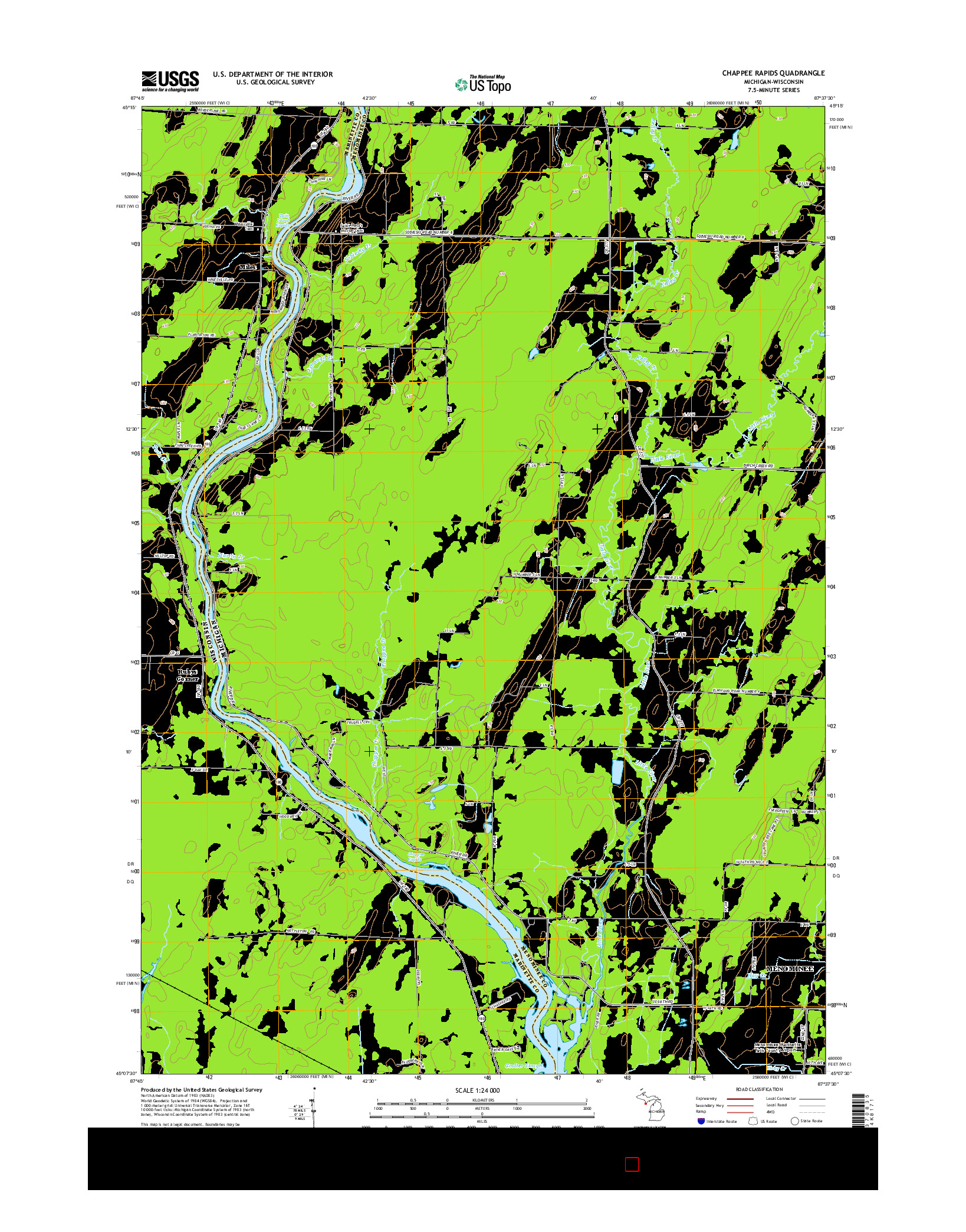 USGS US TOPO 7.5-MINUTE MAP FOR CHAPPEE RAPIDS, MI-WI 2014