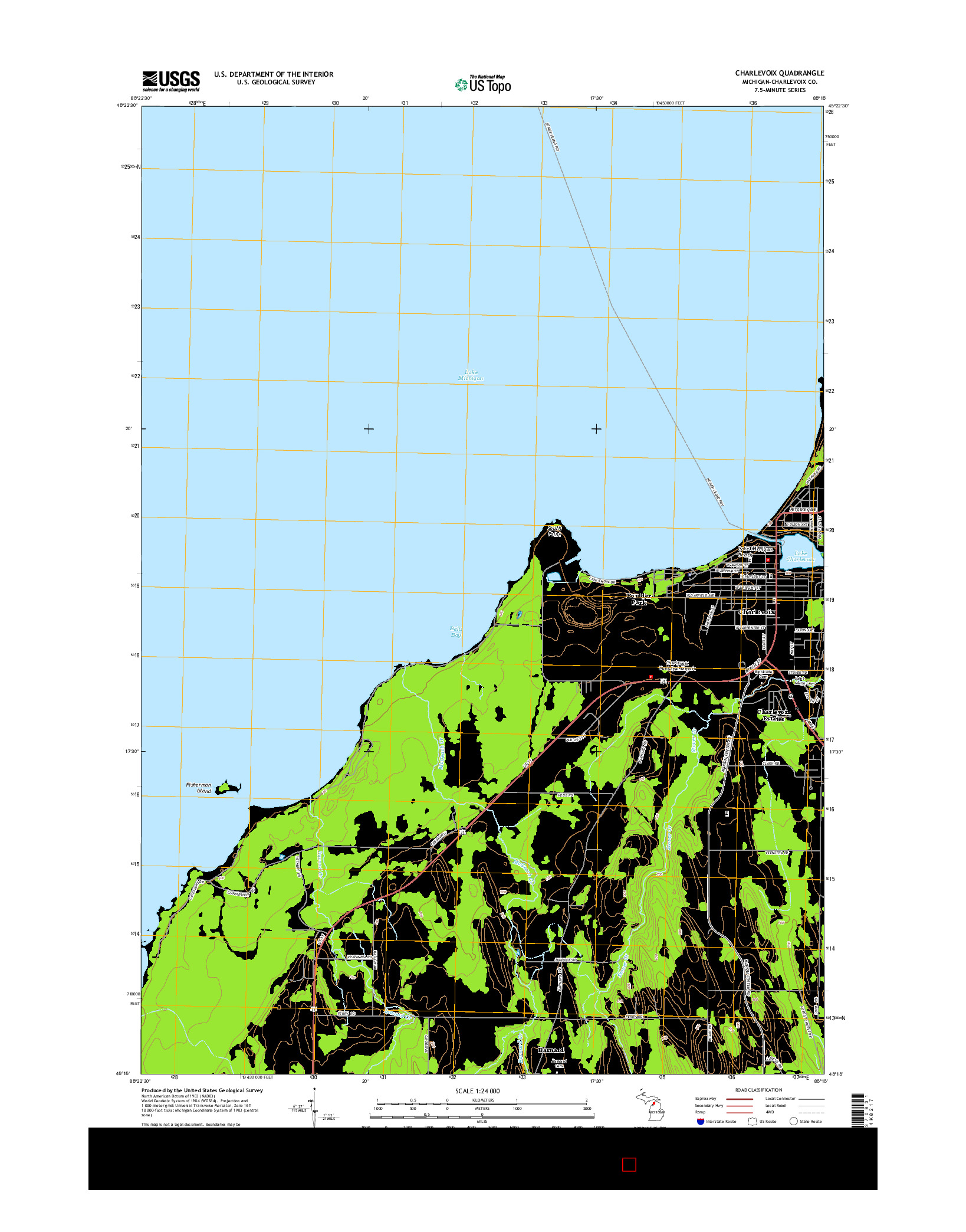 USGS US TOPO 7.5-MINUTE MAP FOR CHARLEVOIX, MI 2014