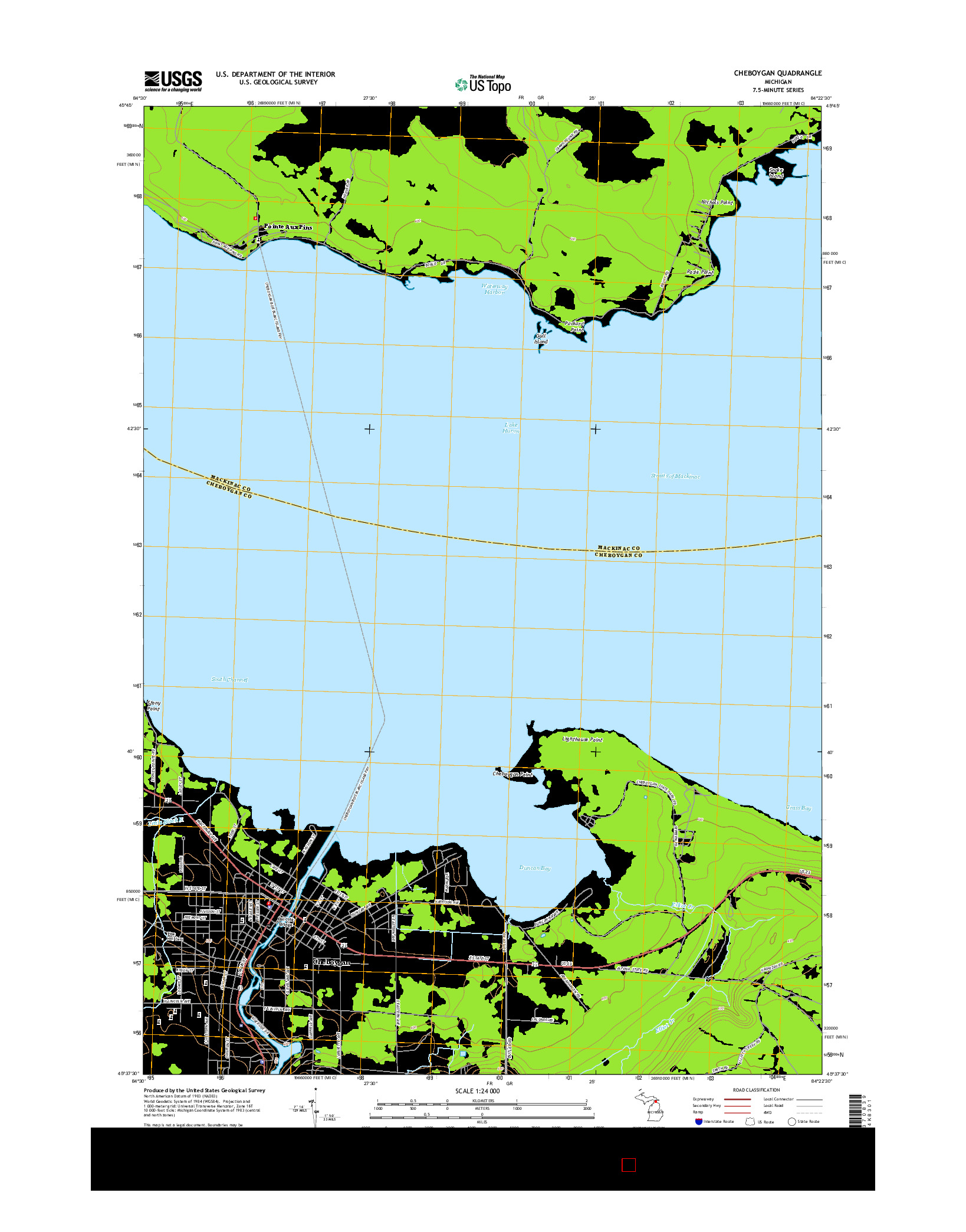 USGS US TOPO 7.5-MINUTE MAP FOR CHEBOYGAN, MI 2014