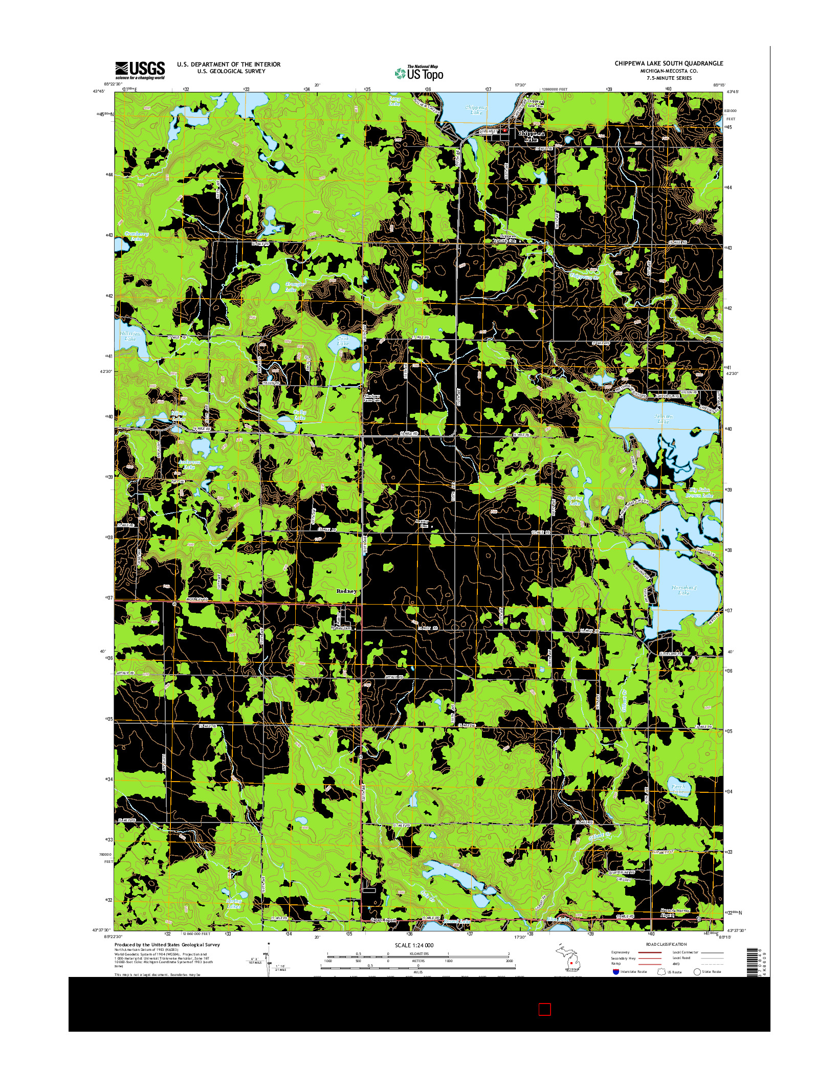 USGS US TOPO 7.5-MINUTE MAP FOR CHIPPEWA LAKE SOUTH, MI 2014