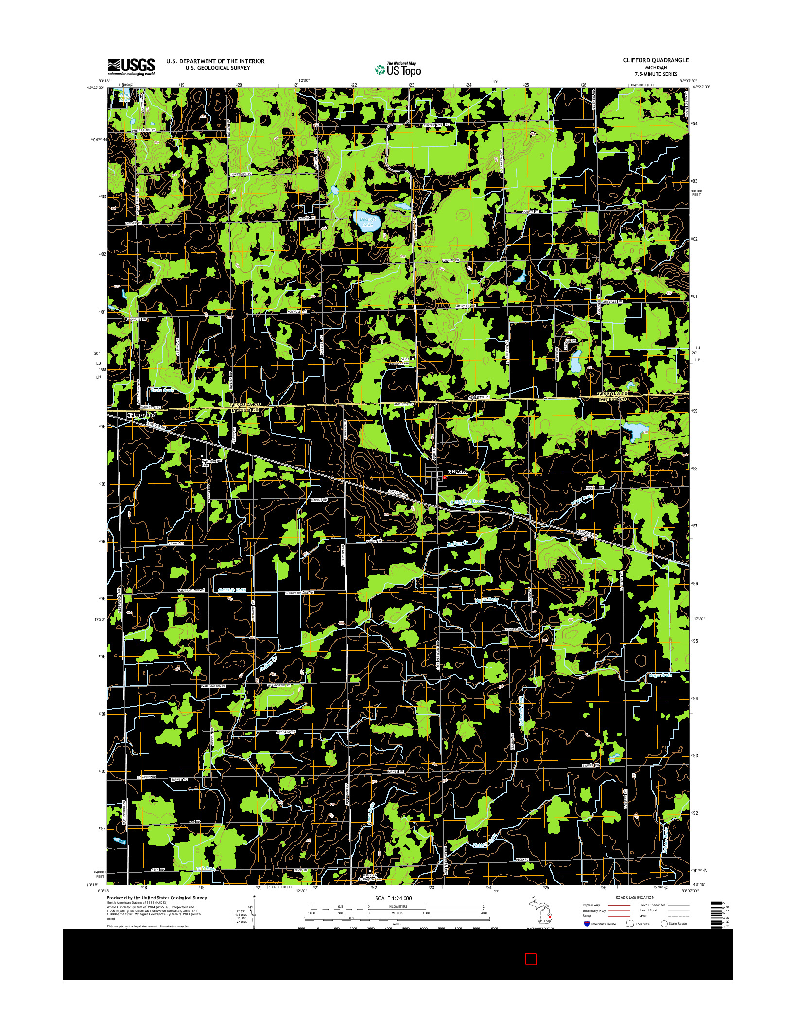 USGS US TOPO 7.5-MINUTE MAP FOR CLIFFORD, MI 2014