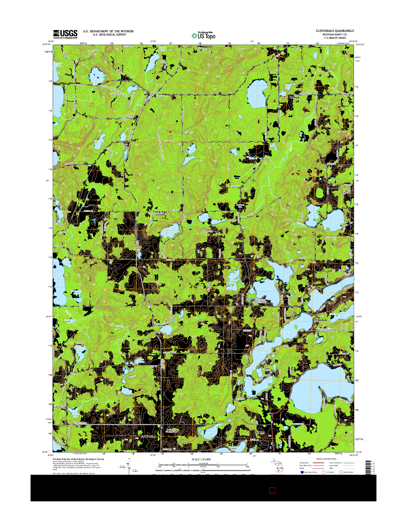 USGS US TOPO 7.5-MINUTE MAP FOR CLOVERDALE, MI 2014