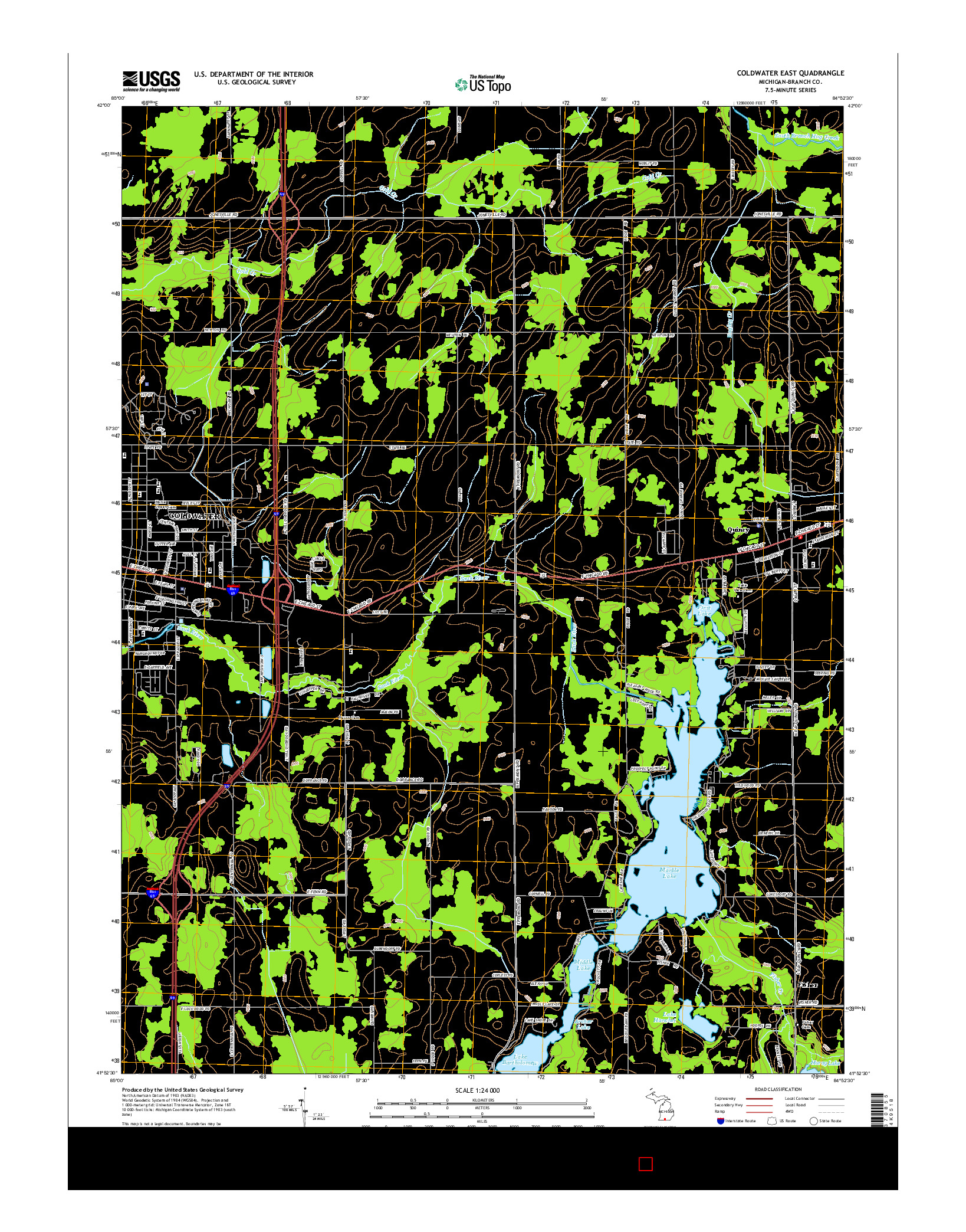 USGS US TOPO 7.5-MINUTE MAP FOR COLDWATER EAST, MI 2014