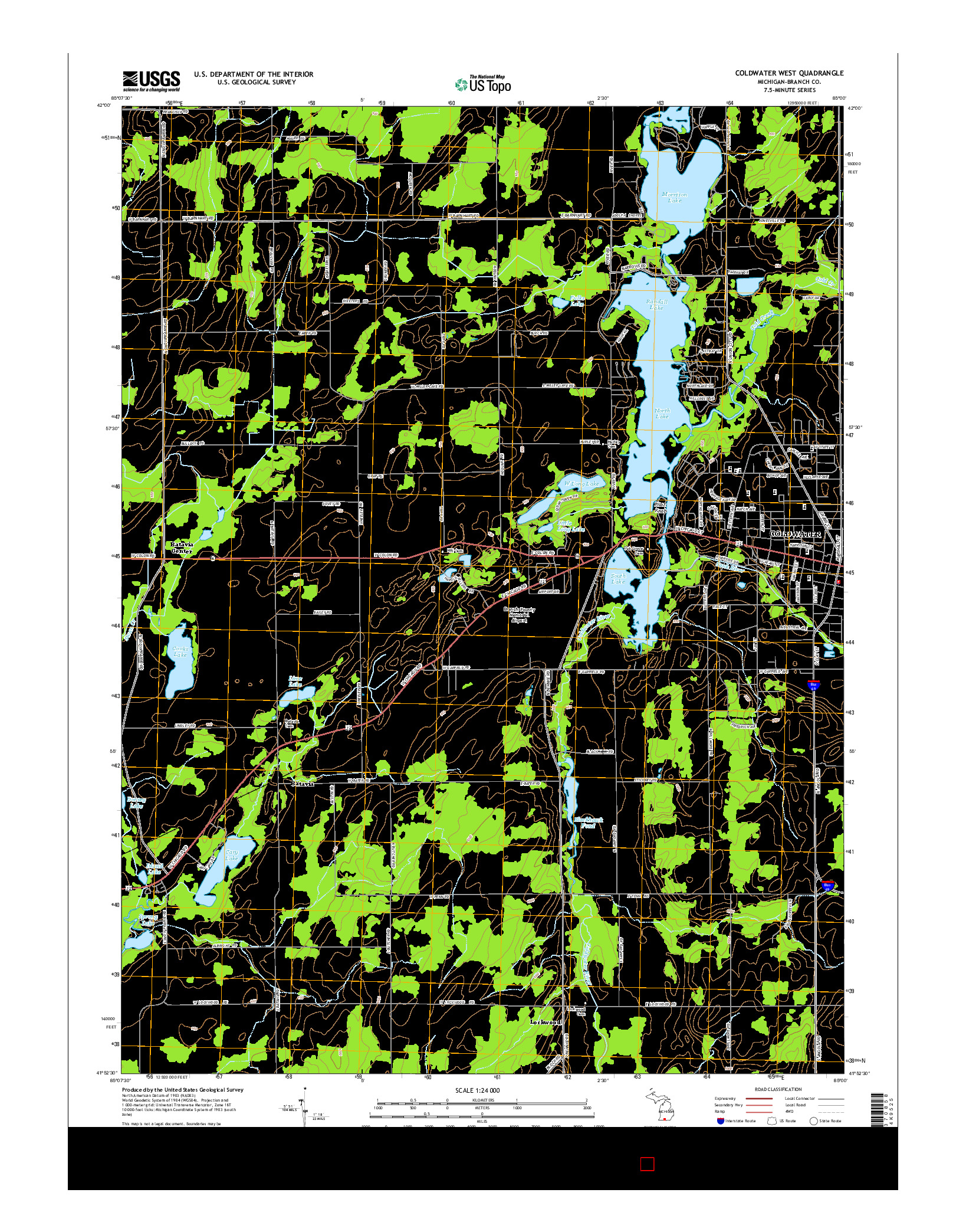 USGS US TOPO 7.5-MINUTE MAP FOR COLDWATER WEST, MI 2014