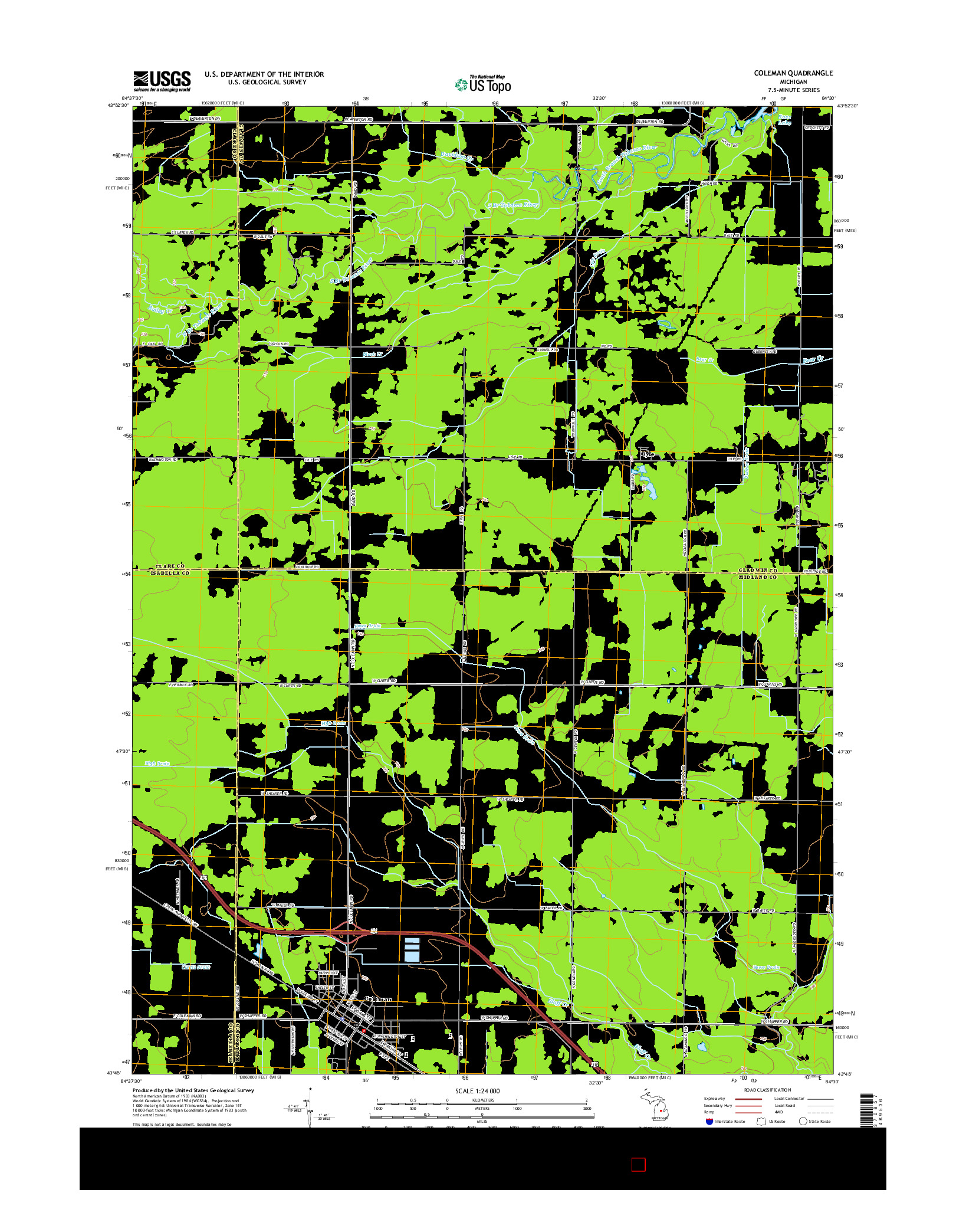 USGS US TOPO 7.5-MINUTE MAP FOR COLEMAN, MI 2014