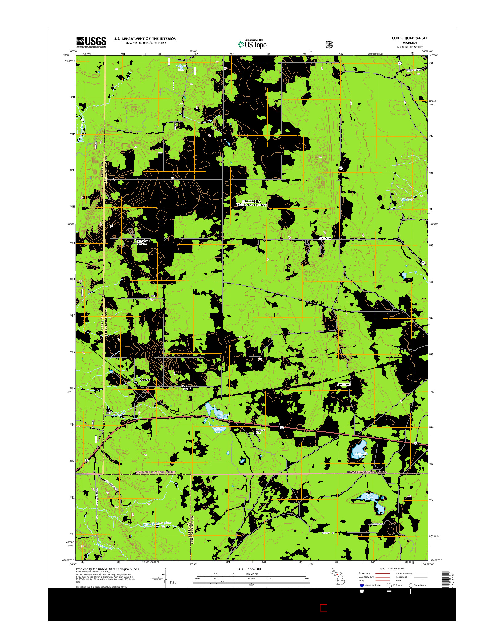 USGS US TOPO 7.5-MINUTE MAP FOR COOKS, MI 2014