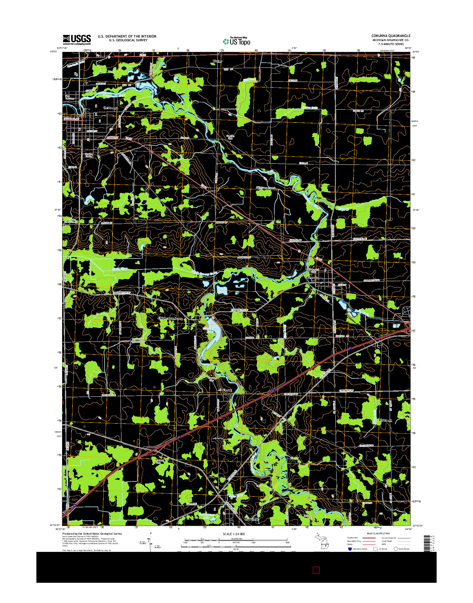 USGS US TOPO 7.5-MINUTE MAP FOR CORUNNA, MI 2014