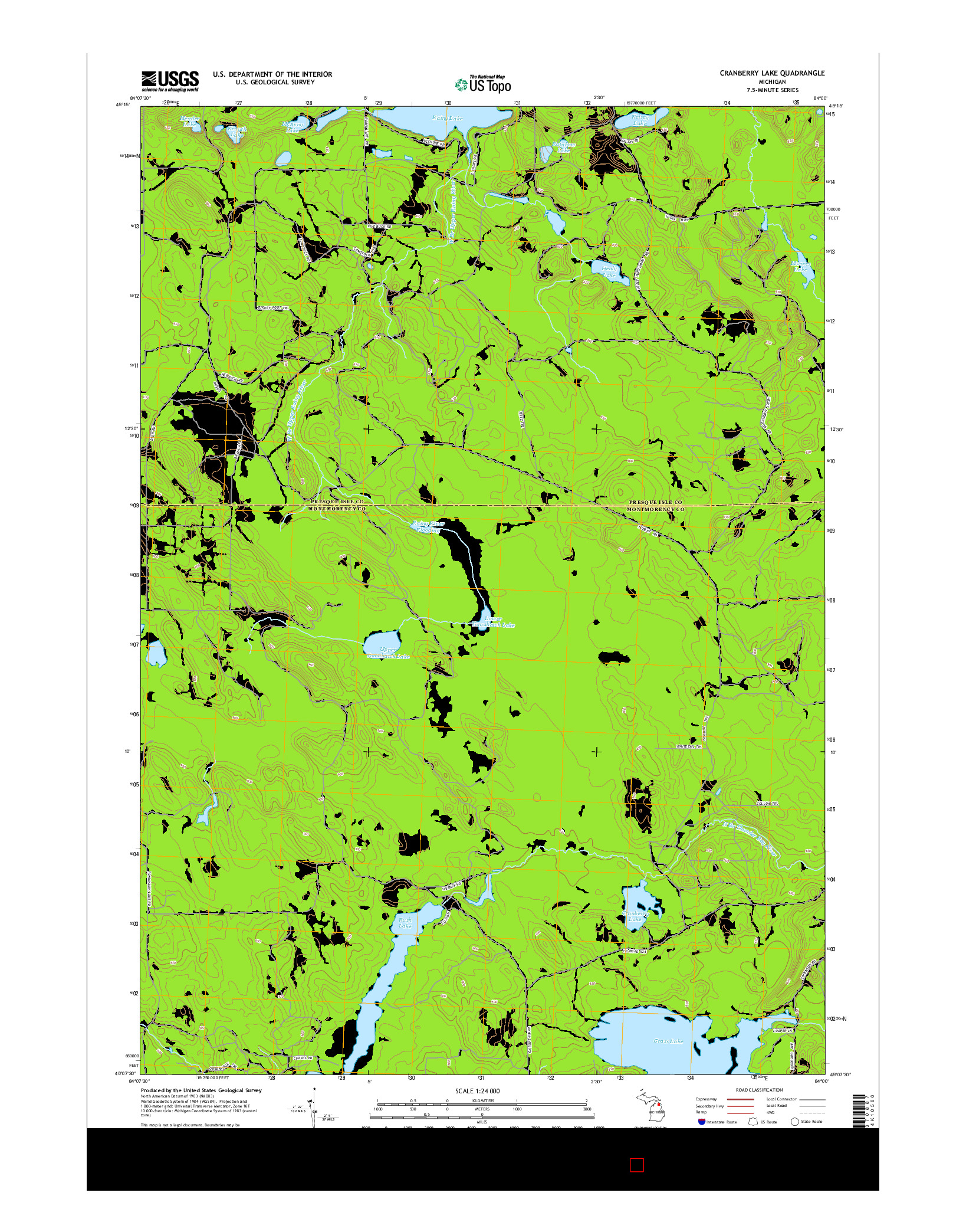 USGS US TOPO 7.5-MINUTE MAP FOR CRANBERRY LAKE, MI 2014