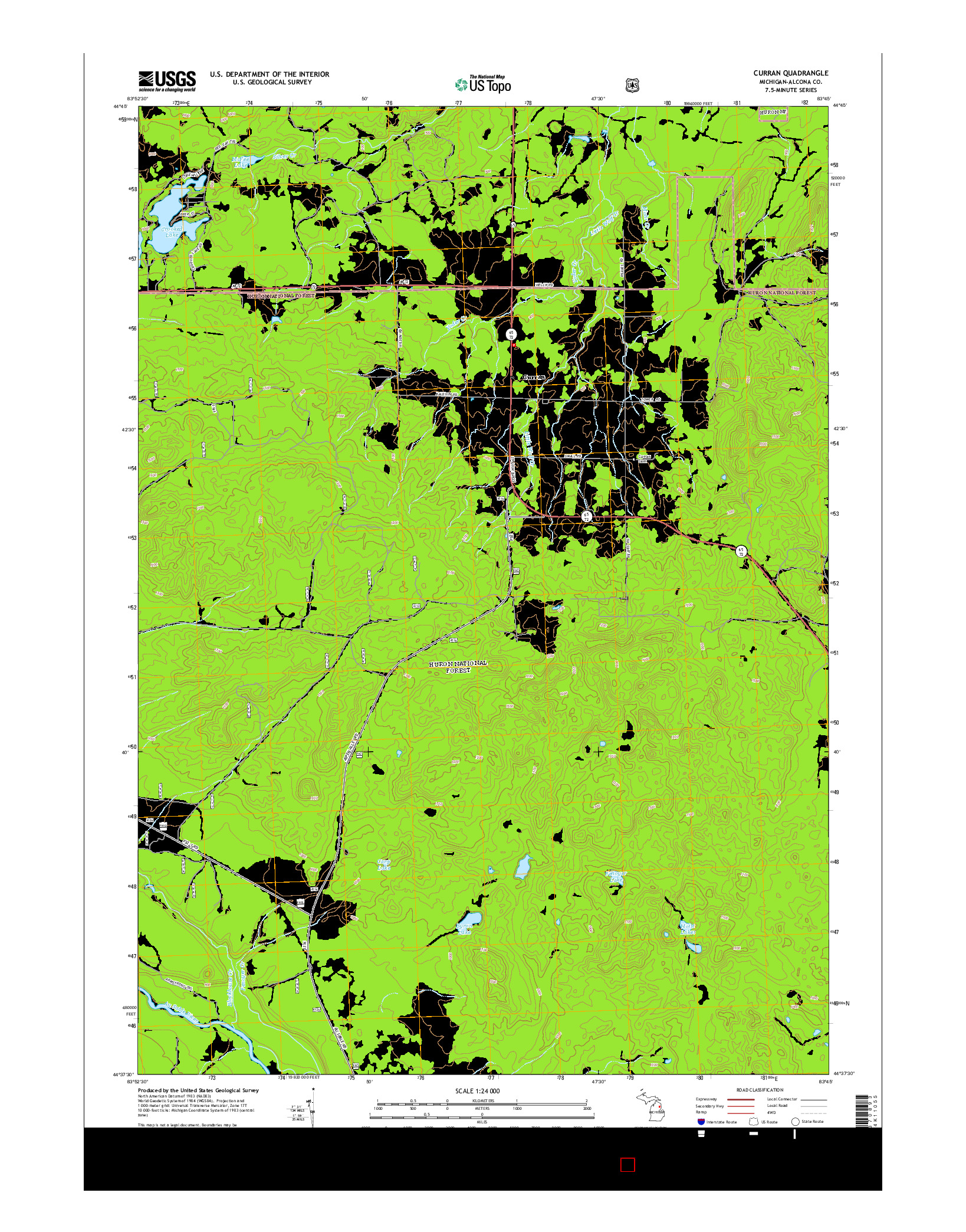 USGS US TOPO 7.5-MINUTE MAP FOR CURRAN, MI 2014