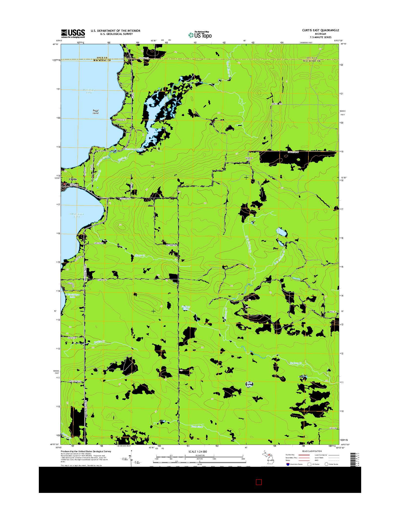 USGS US TOPO 7.5-MINUTE MAP FOR CURTIS EAST, MI 2014