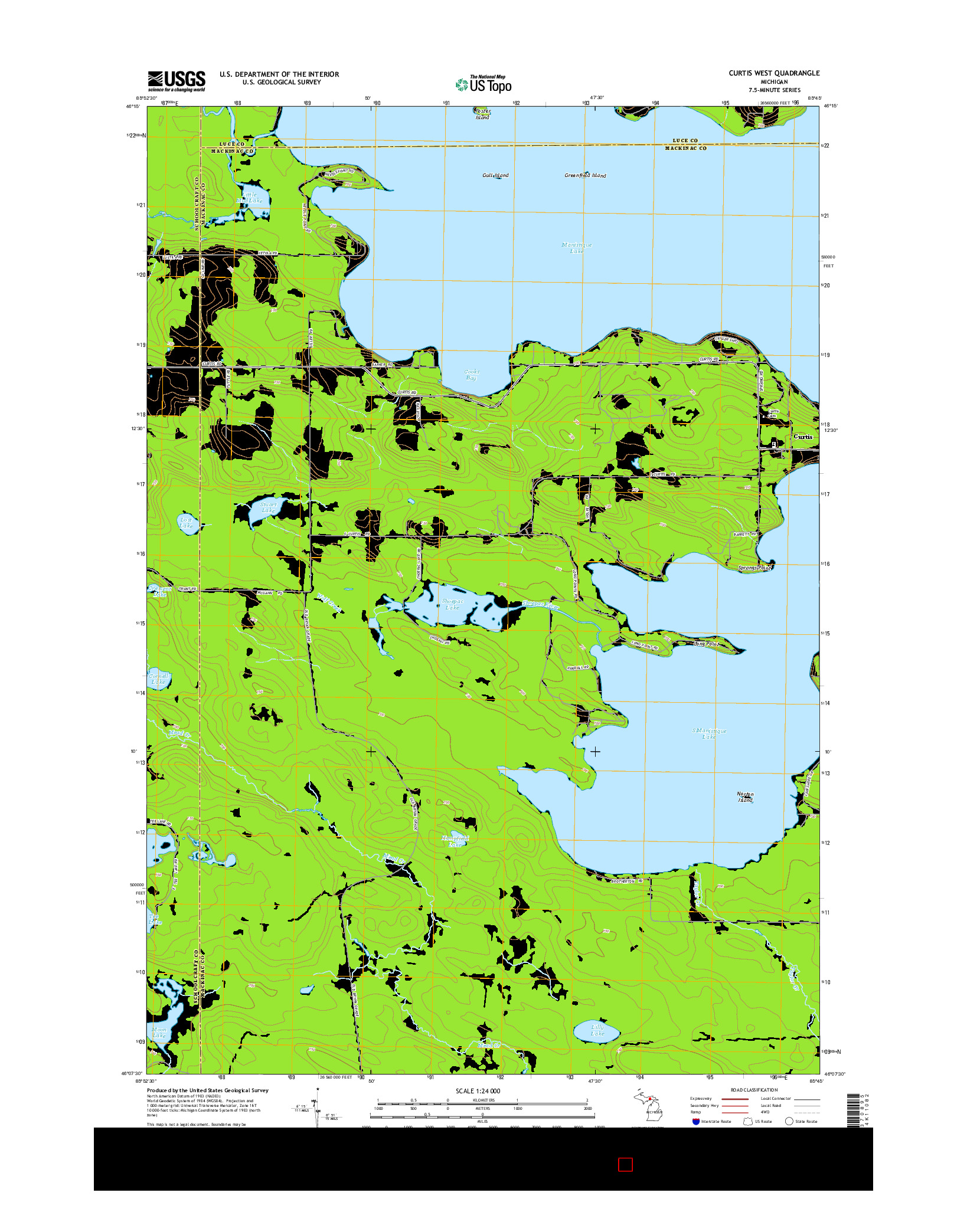 USGS US TOPO 7.5-MINUTE MAP FOR CURTIS WEST, MI 2014