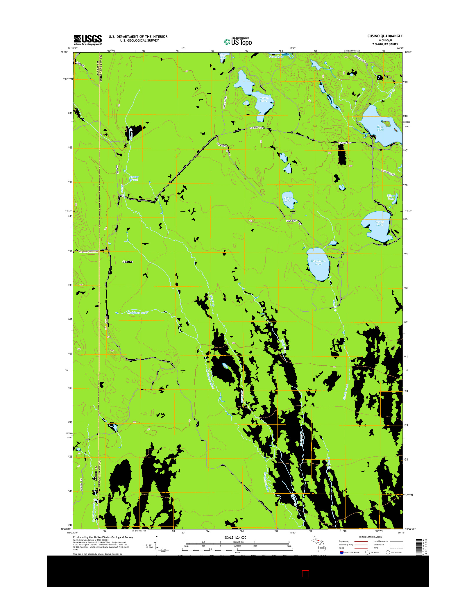 USGS US TOPO 7.5-MINUTE MAP FOR CUSINO, MI 2014