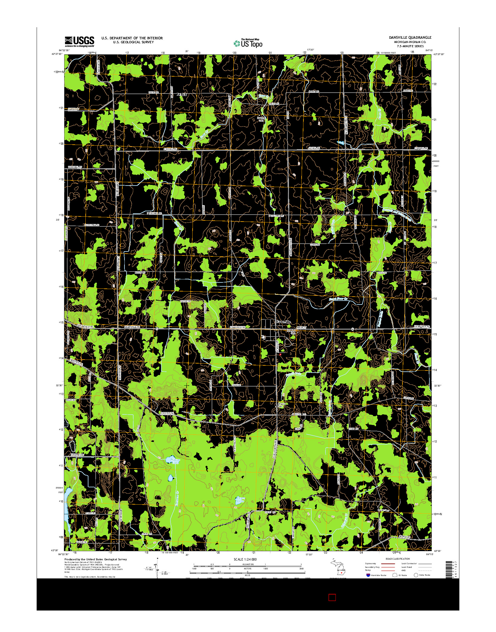 USGS US TOPO 7.5-MINUTE MAP FOR DANSVILLE, MI 2014