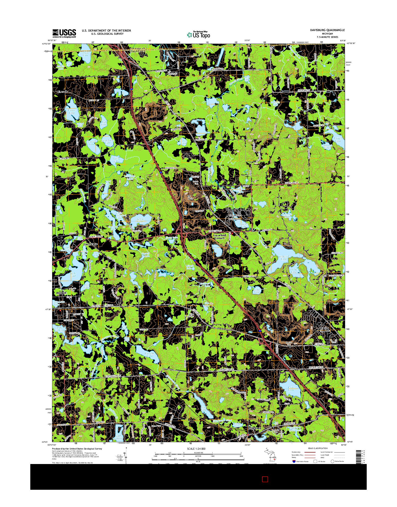 USGS US TOPO 7.5-MINUTE MAP FOR DAVISBURG, MI 2014