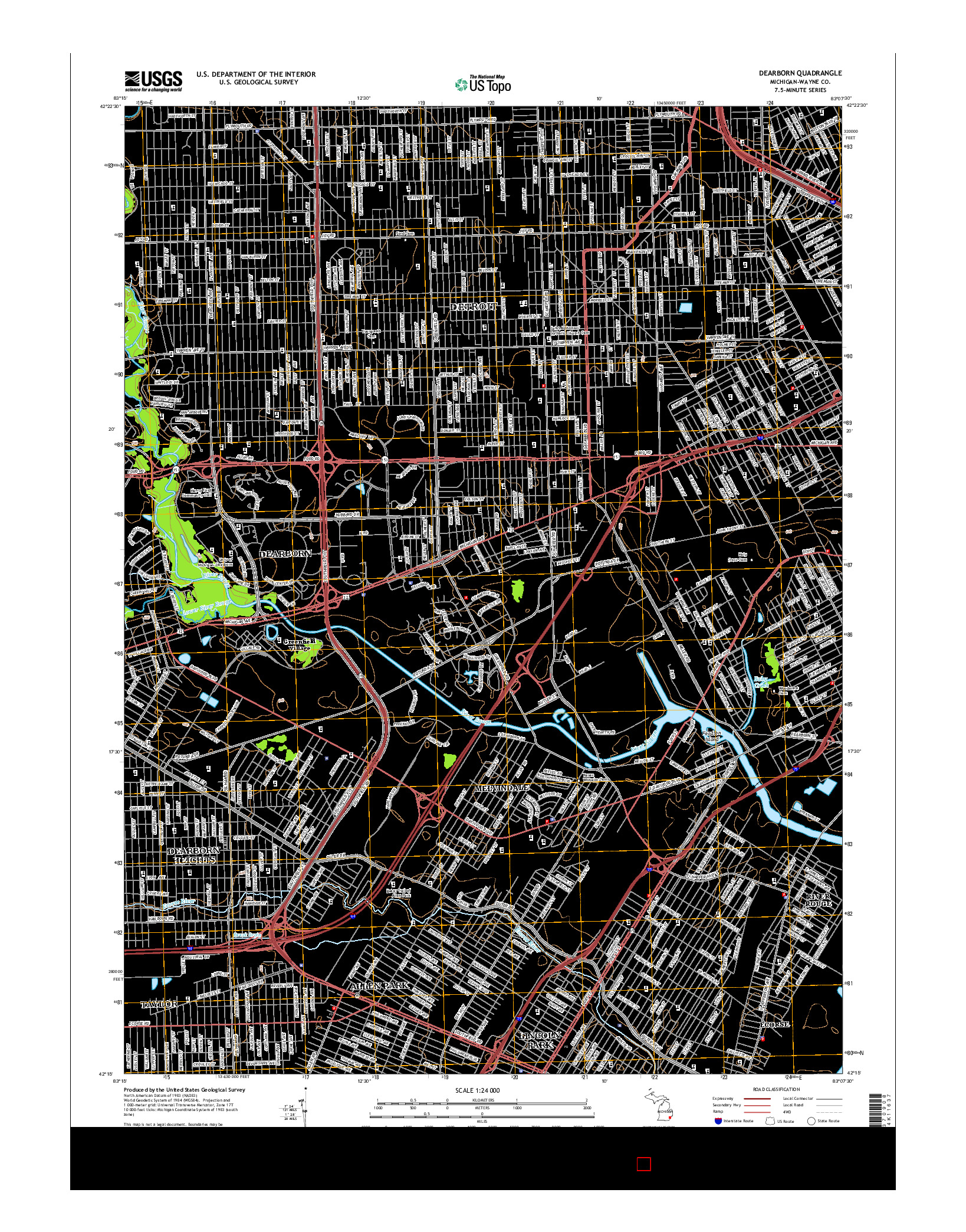 USGS US TOPO 7.5-MINUTE MAP FOR DEARBORN, MI 2014