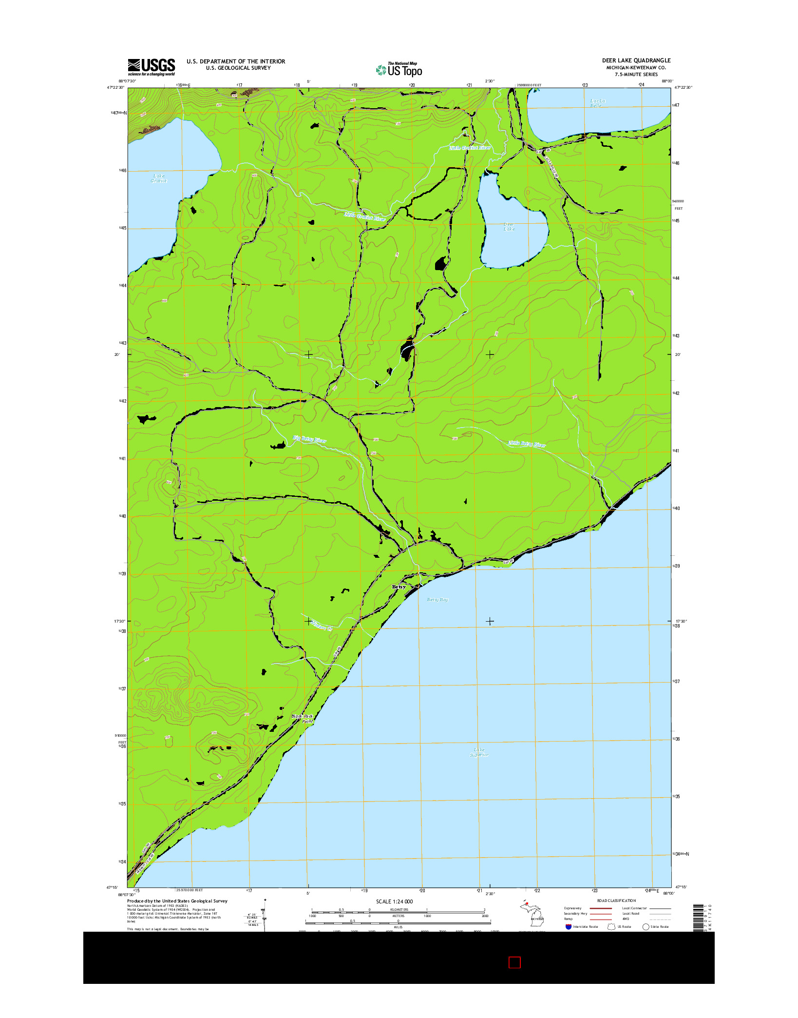 USGS US TOPO 7.5-MINUTE MAP FOR DEER LAKE, MI 2014