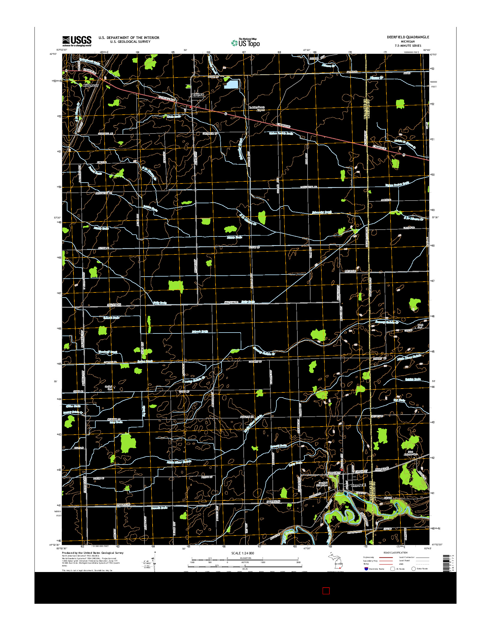 USGS US TOPO 7.5-MINUTE MAP FOR DEERFIELD, MI 2014
