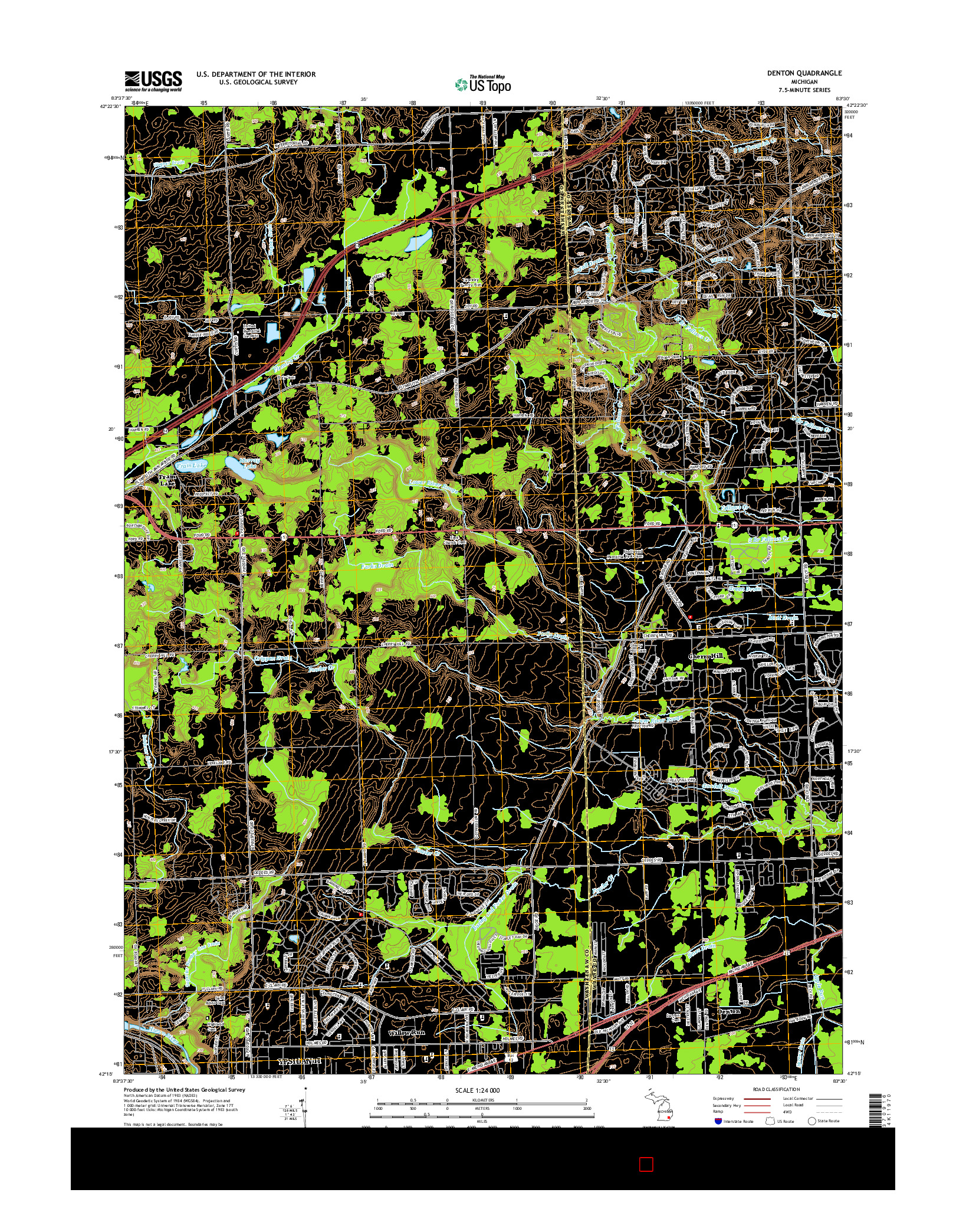 USGS US TOPO 7.5-MINUTE MAP FOR DENTON, MI 2014