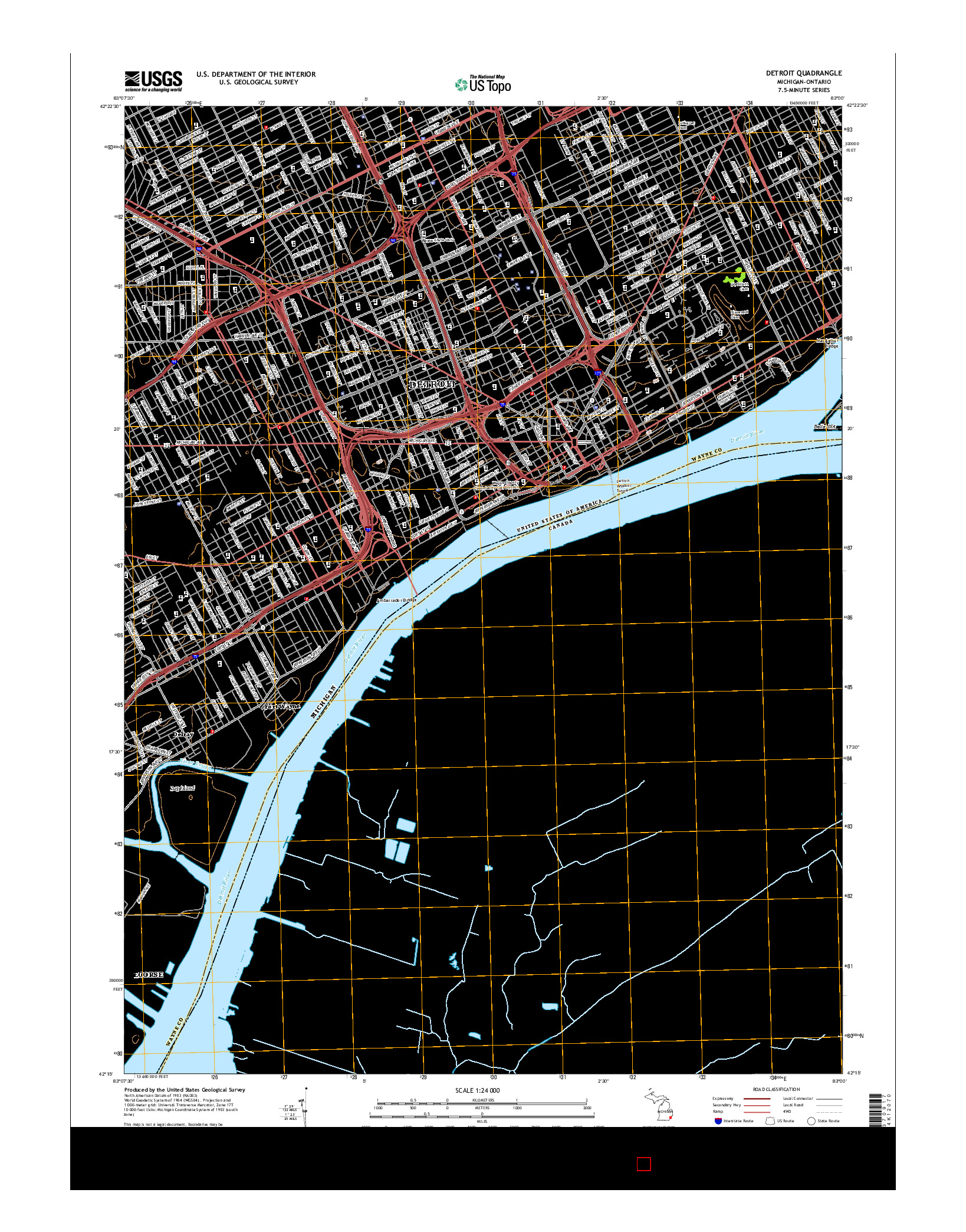 USGS US TOPO 7.5-MINUTE MAP FOR DETROIT, MI-ON 2014