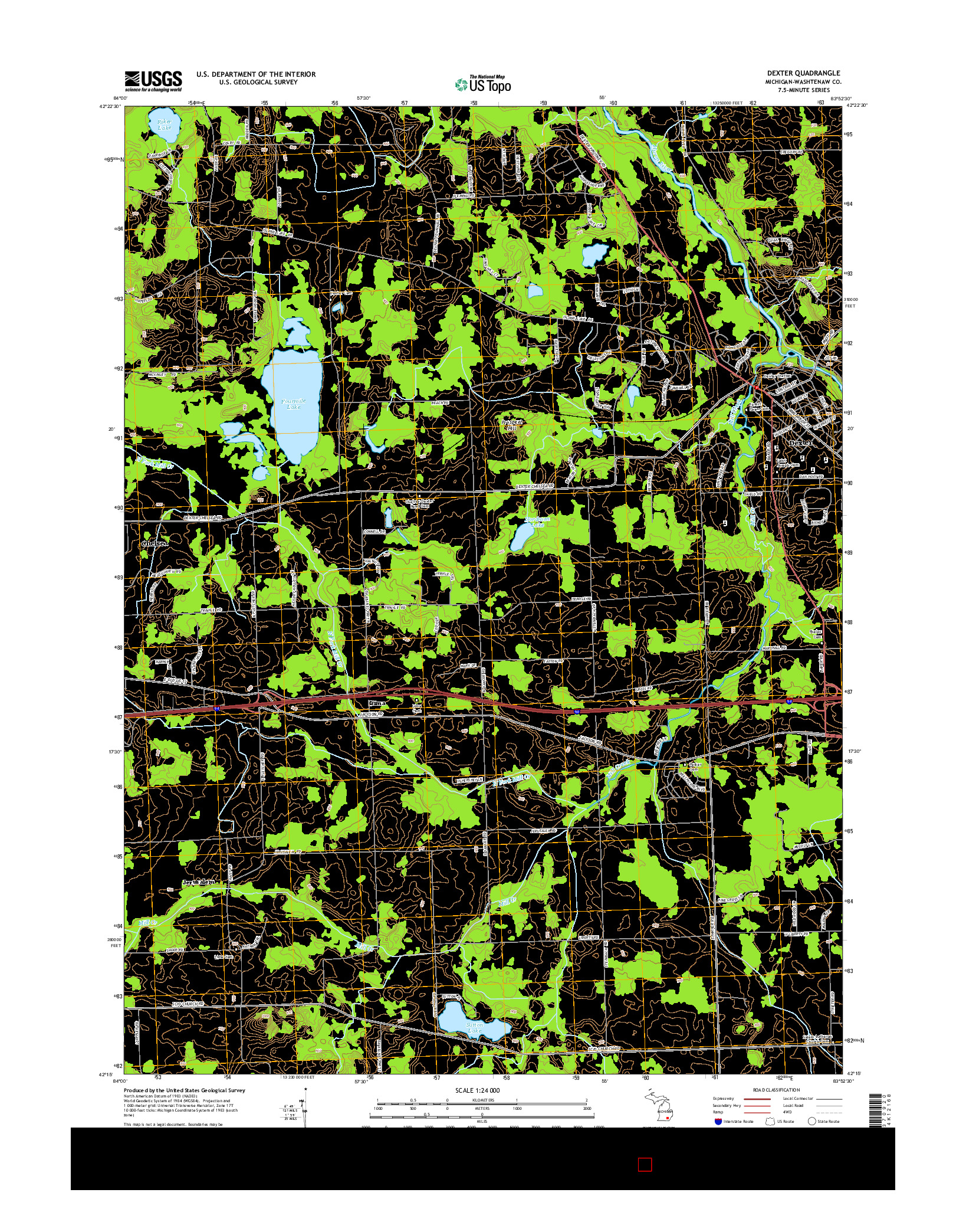 USGS US TOPO 7.5-MINUTE MAP FOR DEXTER, MI 2014