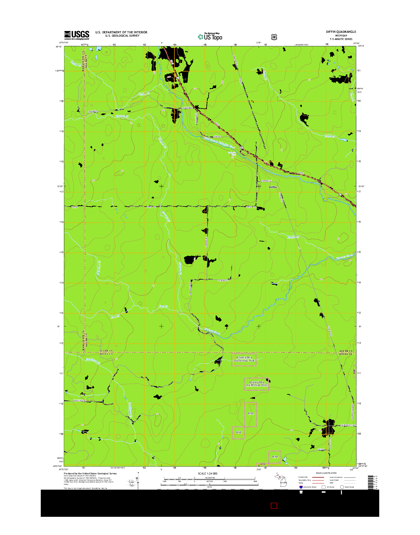 USGS US TOPO 7.5-MINUTE MAP FOR DIFFIN, MI 2014