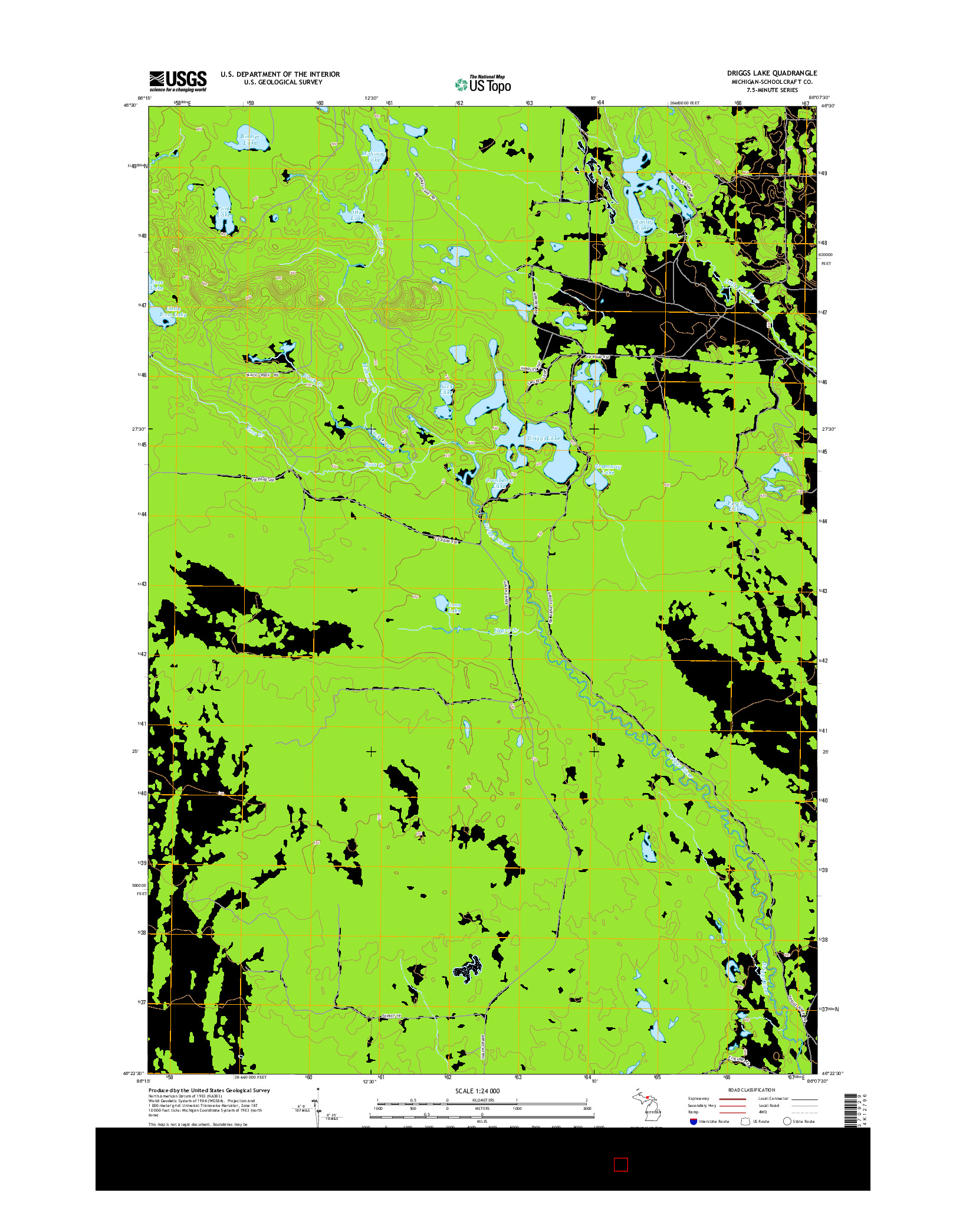 USGS US TOPO 7.5-MINUTE MAP FOR DRIGGS LAKE, MI 2014