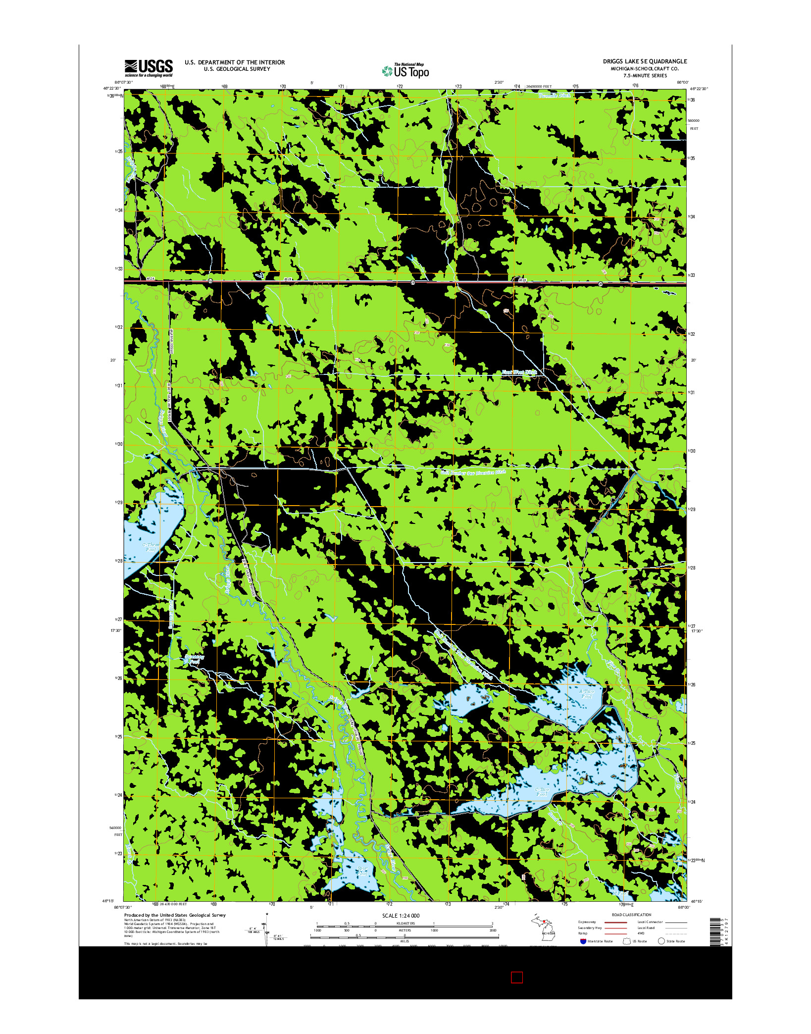 USGS US TOPO 7.5-MINUTE MAP FOR DRIGGS LAKE SE, MI 2014