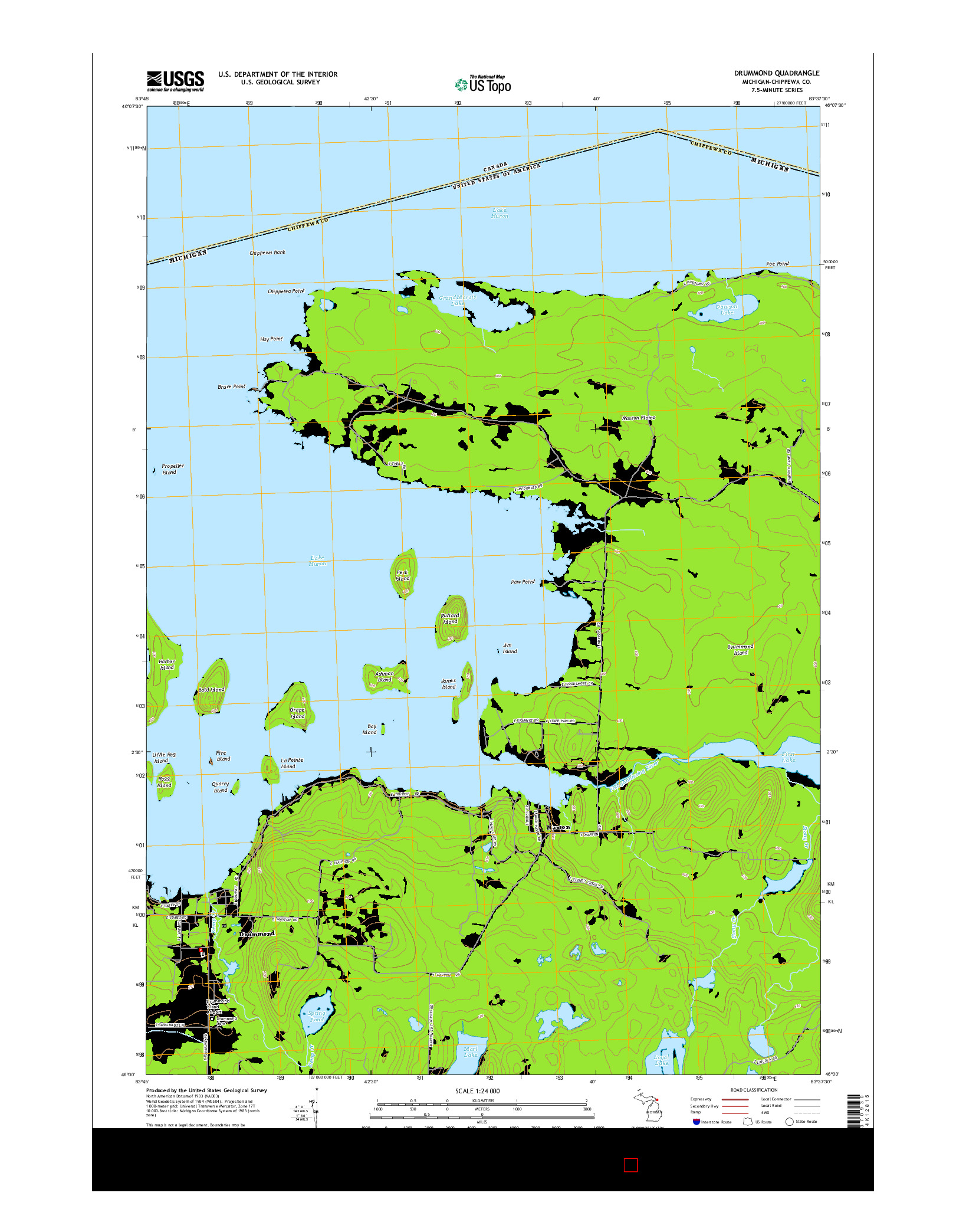 USGS US TOPO 7.5-MINUTE MAP FOR DRUMMOND, MI 2014