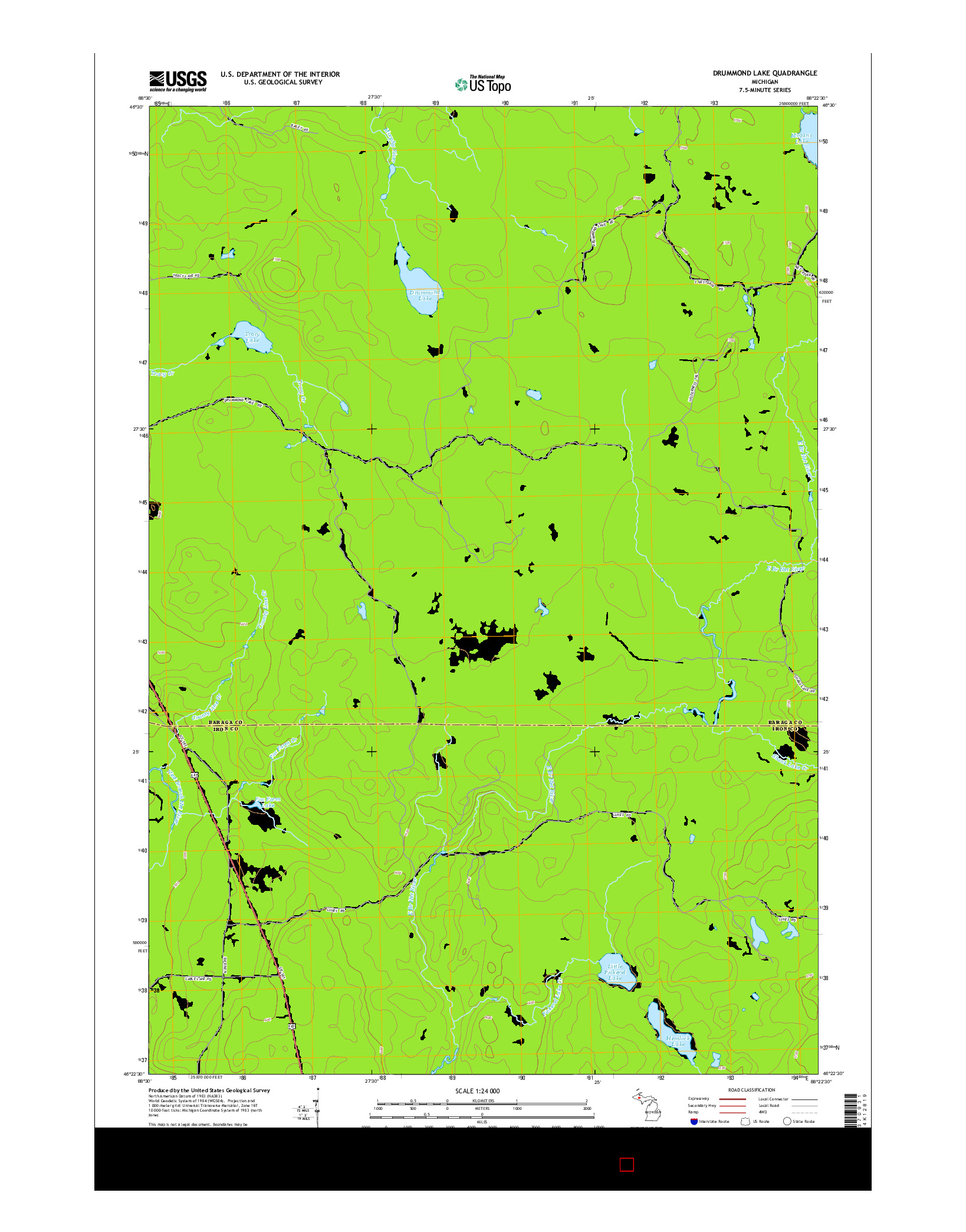 USGS US TOPO 7.5-MINUTE MAP FOR DRUMMOND LAKE, MI 2014