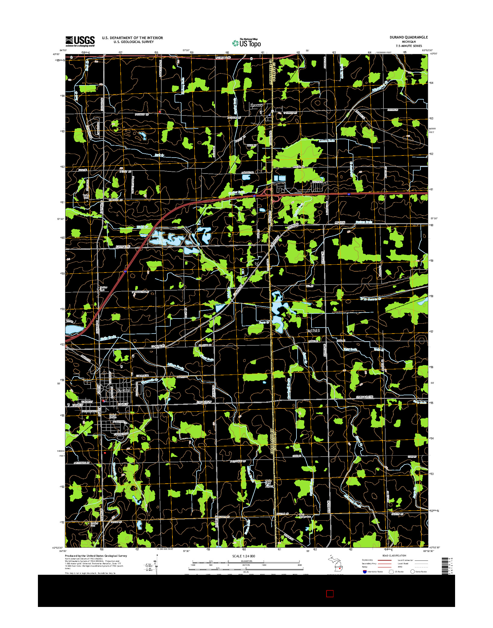 USGS US TOPO 7.5-MINUTE MAP FOR DURAND, MI 2014