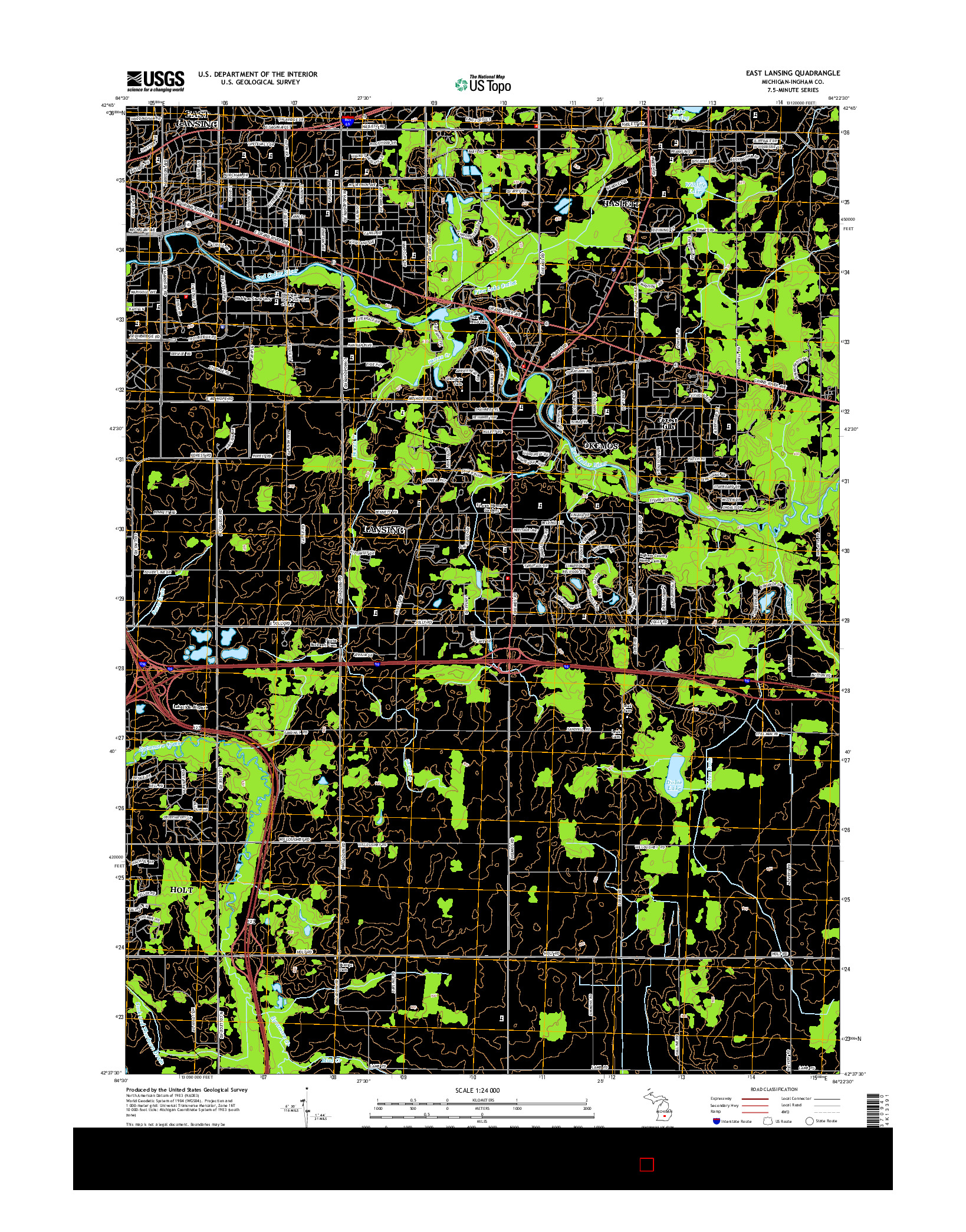 USGS US TOPO 7.5-MINUTE MAP FOR EAST LANSING, MI 2014