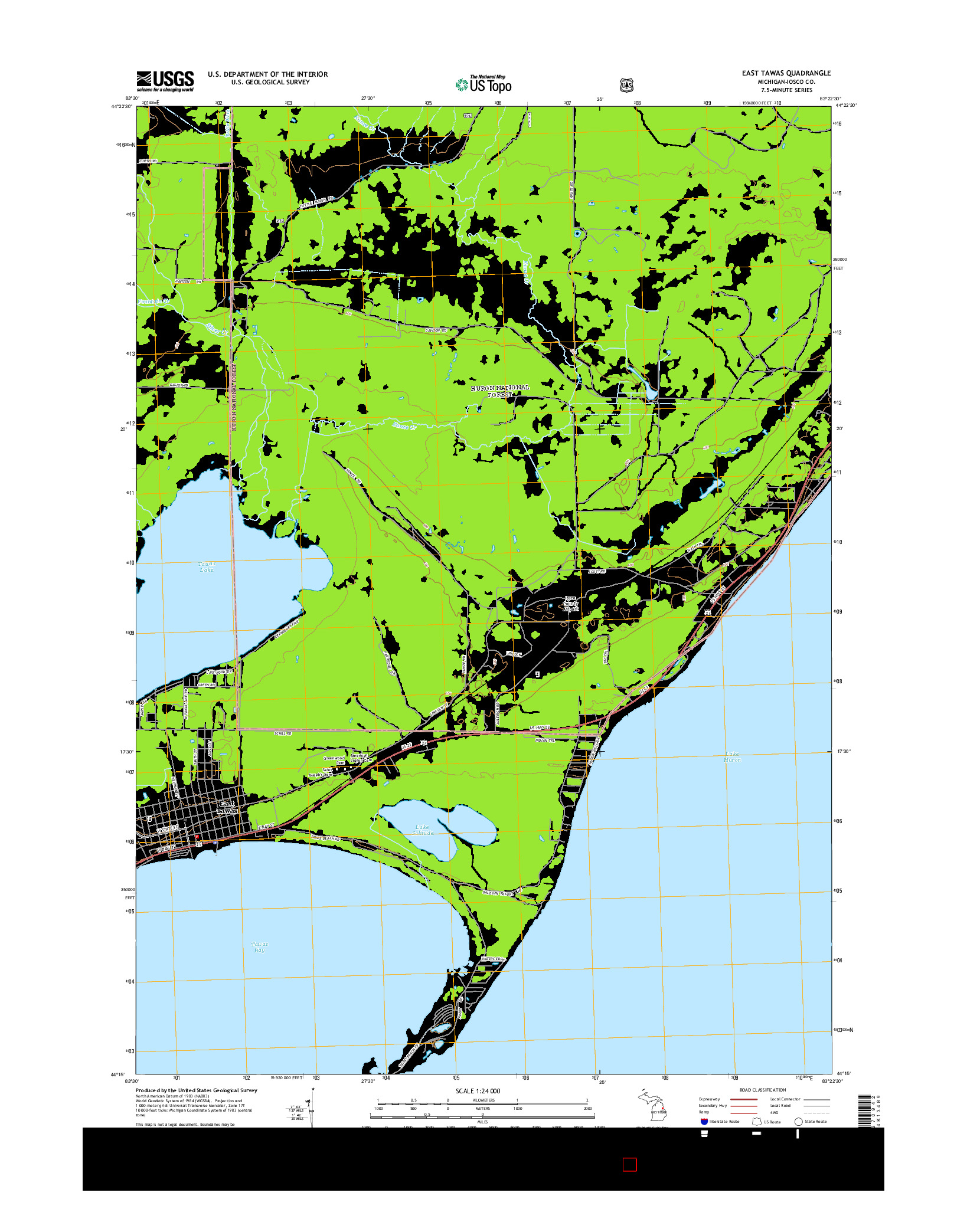 USGS US TOPO 7.5-MINUTE MAP FOR EAST TAWAS, MI 2014