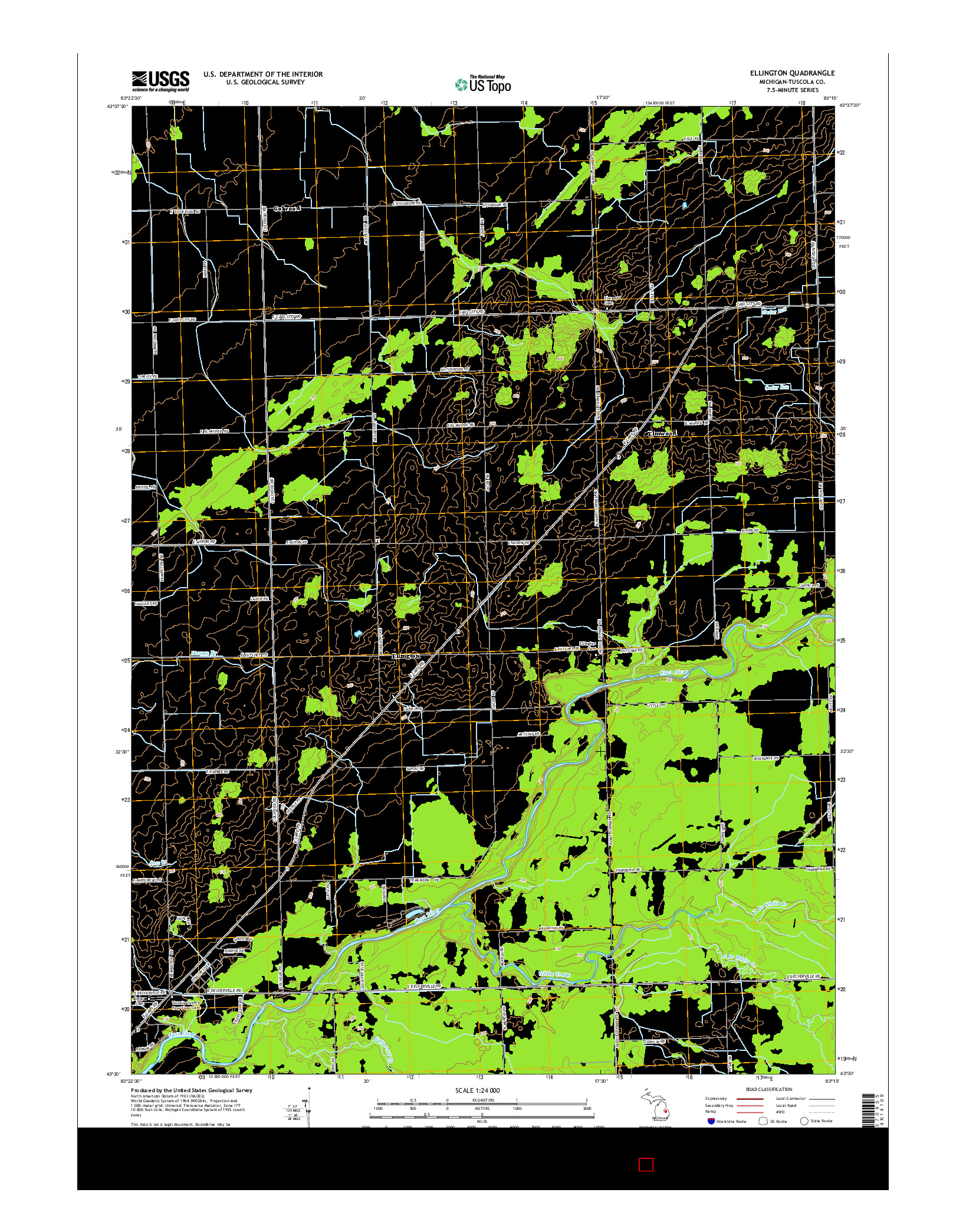 USGS US TOPO 7.5-MINUTE MAP FOR ELLINGTON, MI 2014