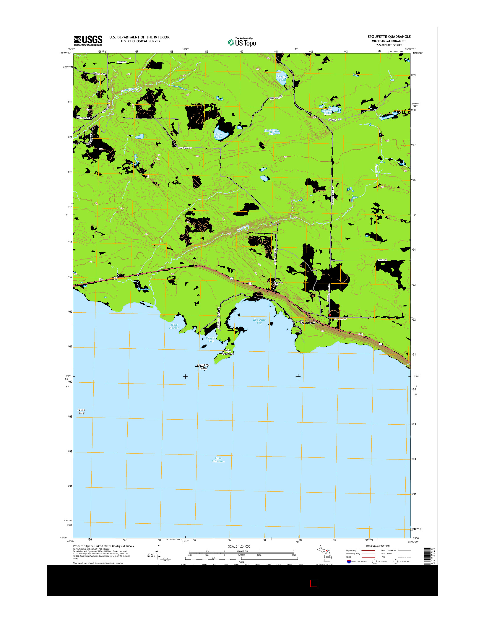 USGS US TOPO 7.5-MINUTE MAP FOR EPOUFETTE, MI 2014
