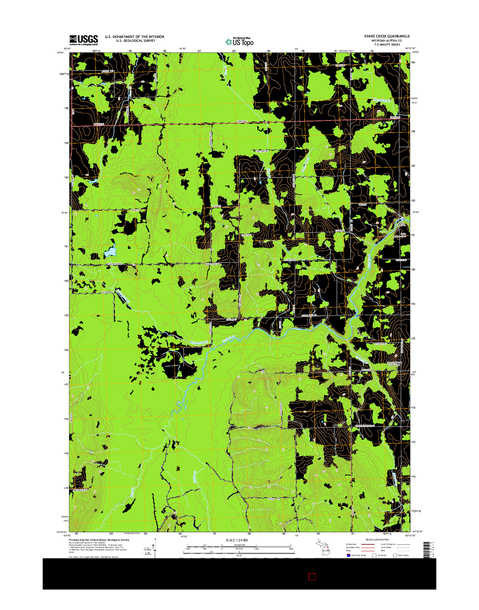 USGS US TOPO 7.5-MINUTE MAP FOR EVANS CREEK, MI 2014
