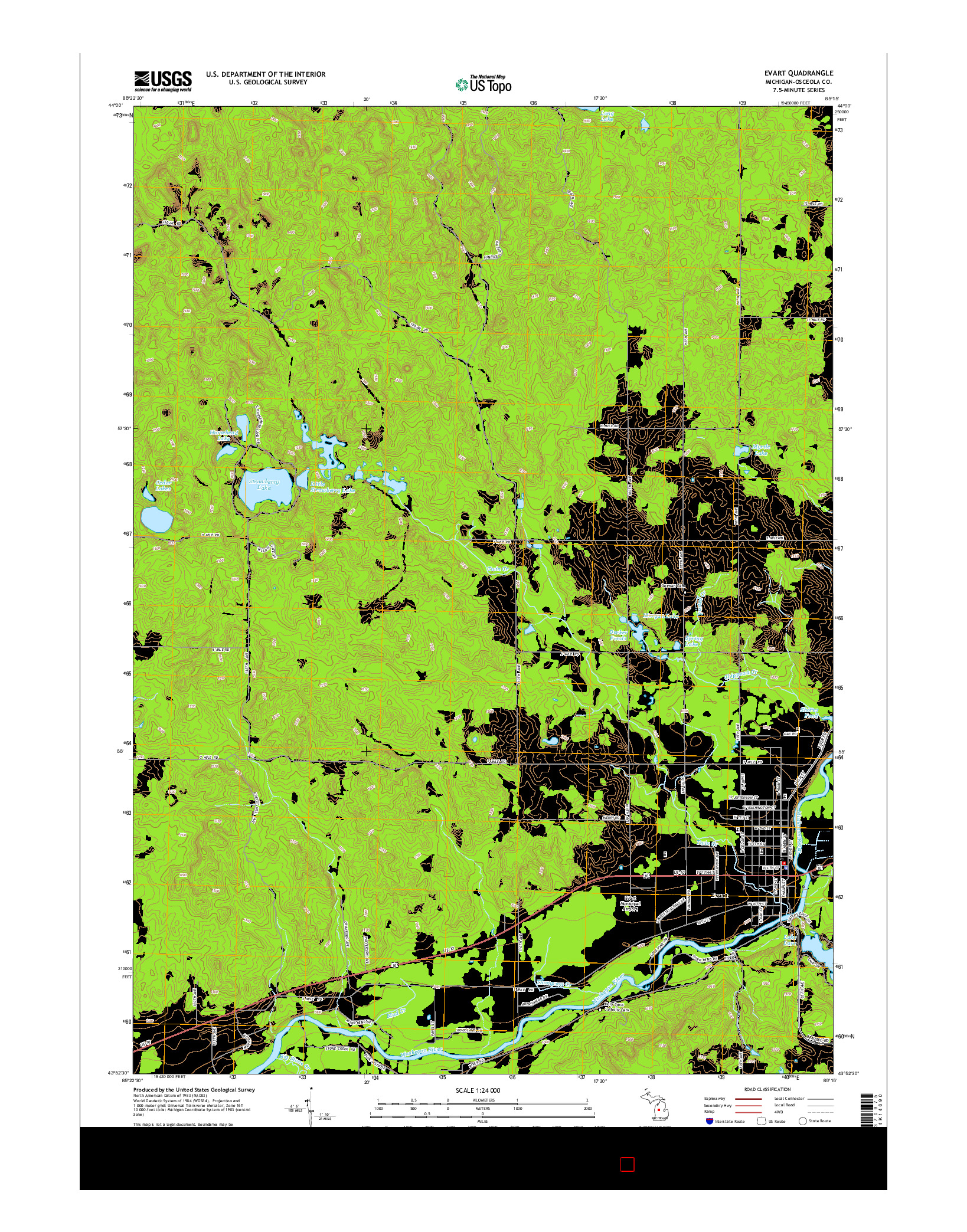 USGS US TOPO 7.5-MINUTE MAP FOR EVART, MI 2014