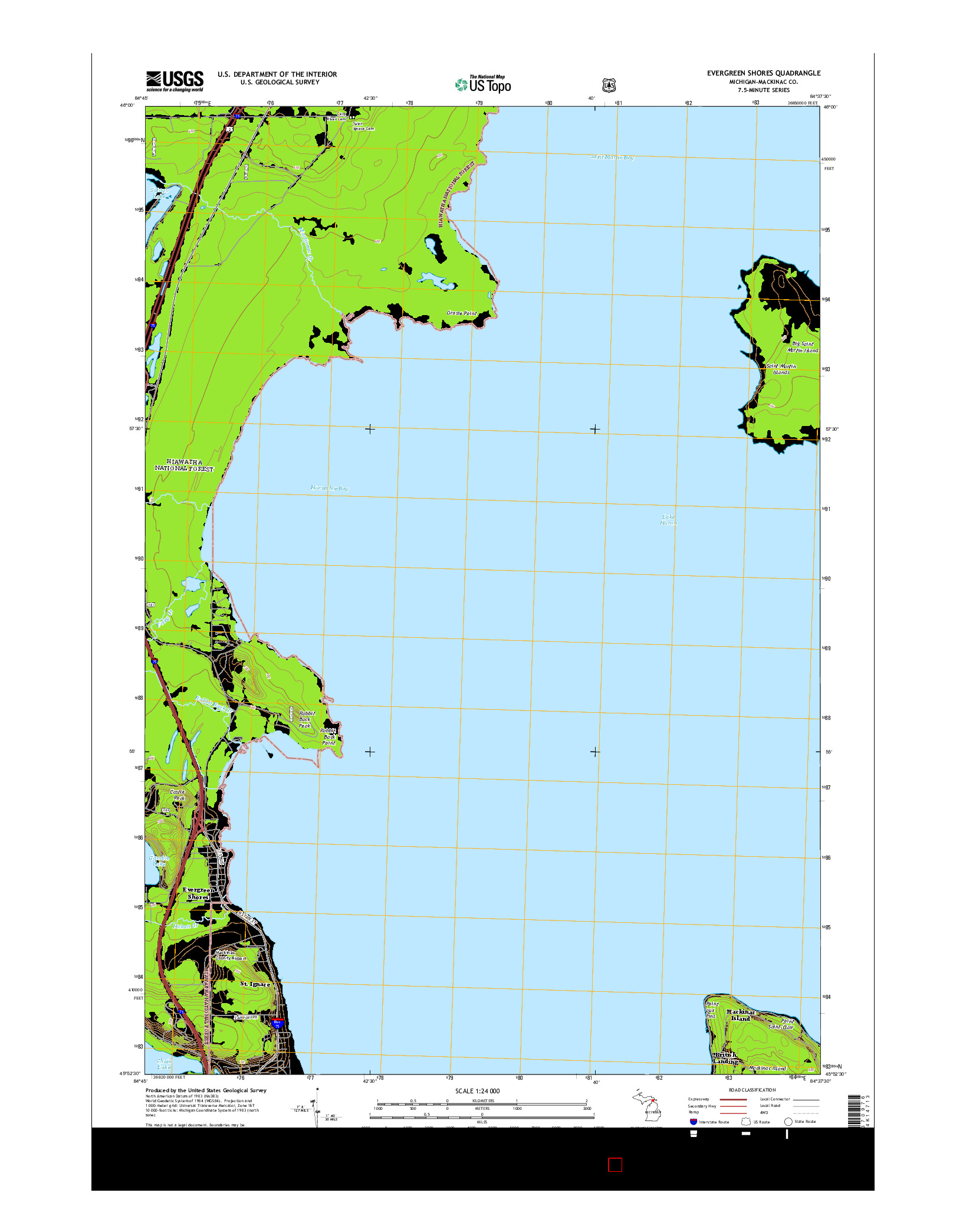 USGS US TOPO 7.5-MINUTE MAP FOR EVERGREEN SHORES, MI 2014