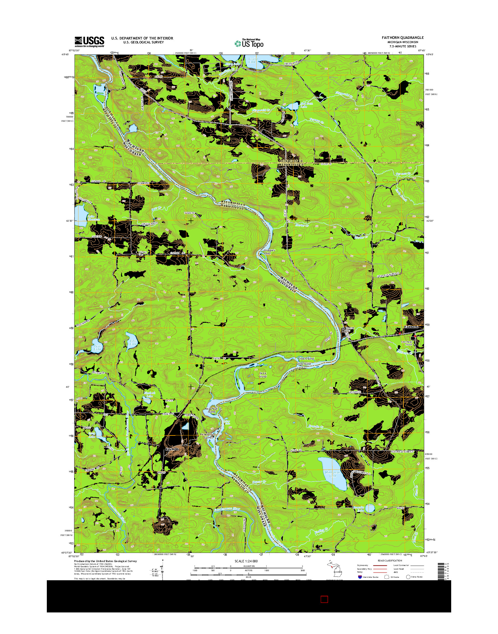 USGS US TOPO 7.5-MINUTE MAP FOR FAITHORN, MI-WI 2014