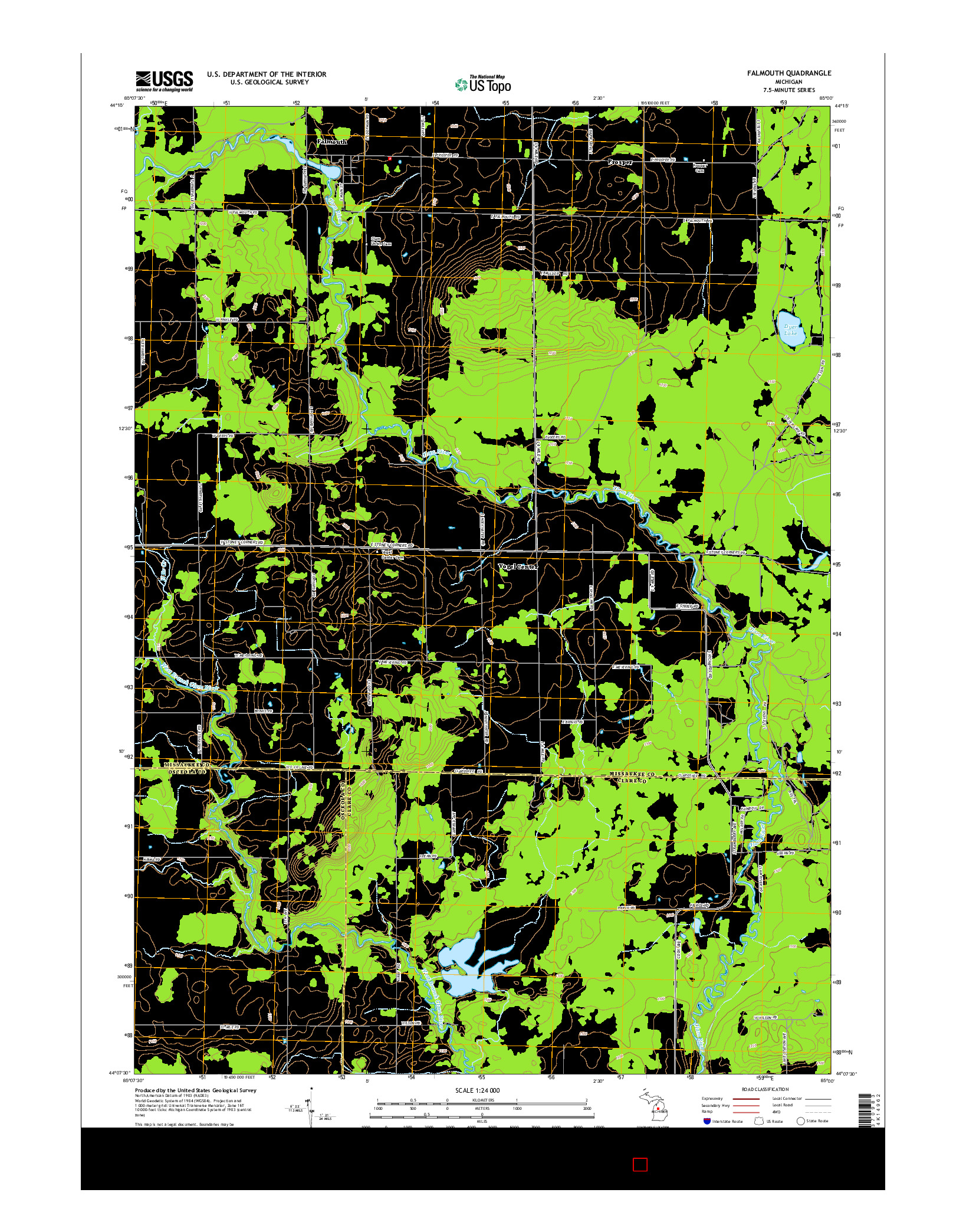 USGS US TOPO 7.5-MINUTE MAP FOR FALMOUTH, MI 2014