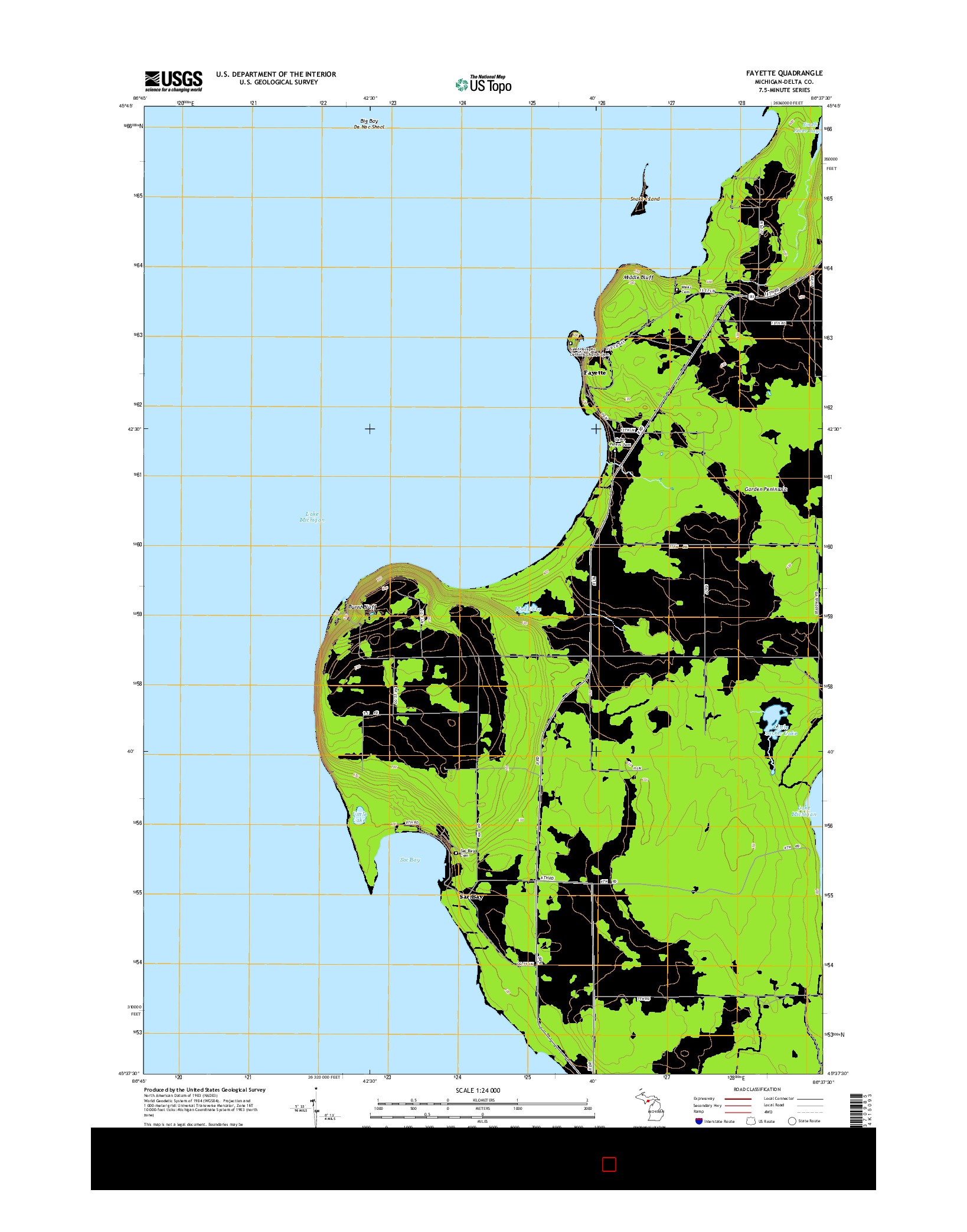 USGS US TOPO 7.5-MINUTE MAP FOR FAYETTE, MI 2014