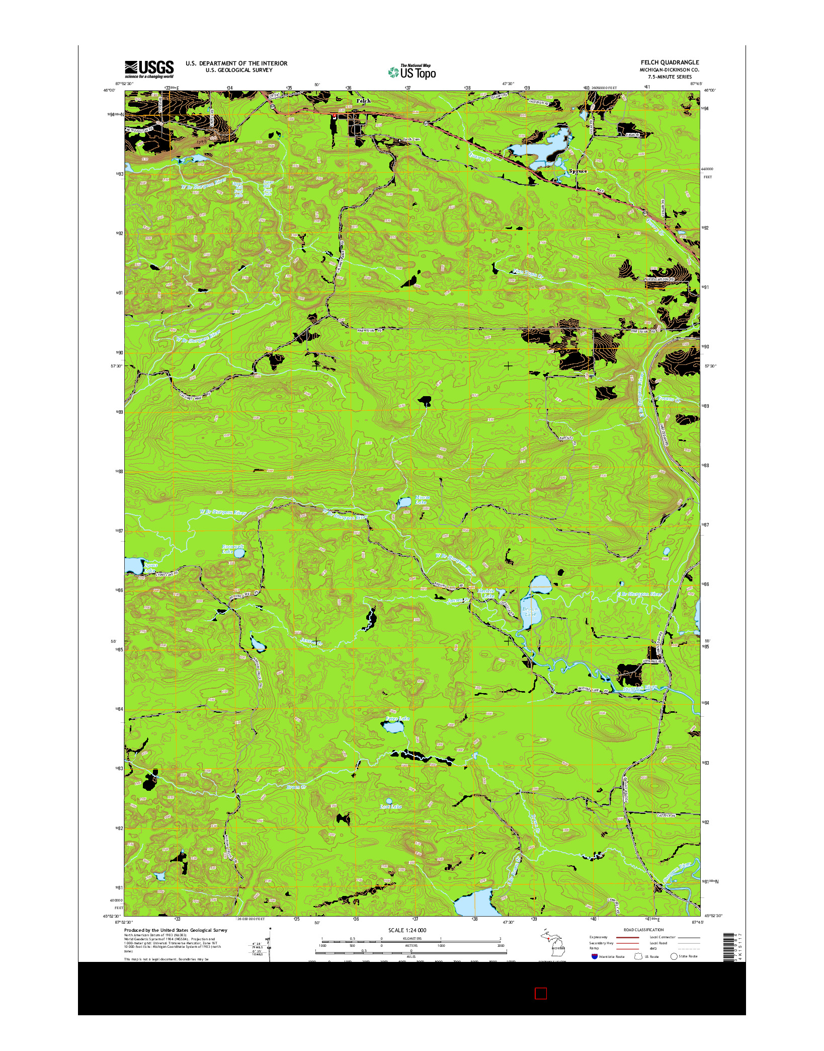 USGS US TOPO 7.5-MINUTE MAP FOR FELCH, MI 2014