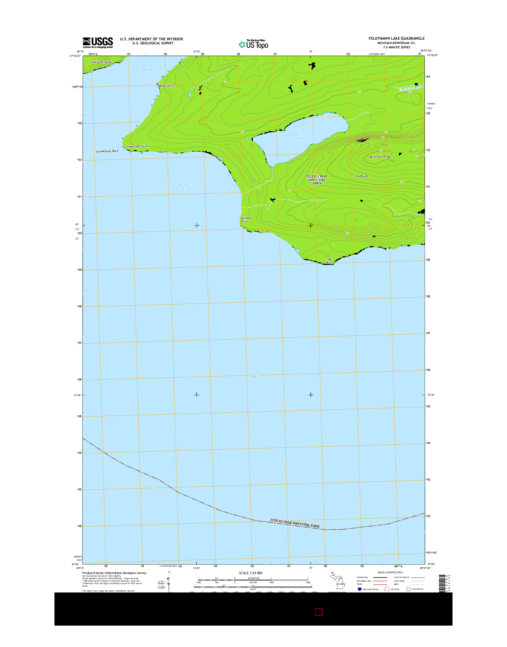 USGS US TOPO 7.5-MINUTE MAP FOR FELDTMANN LAKE, MI 2014