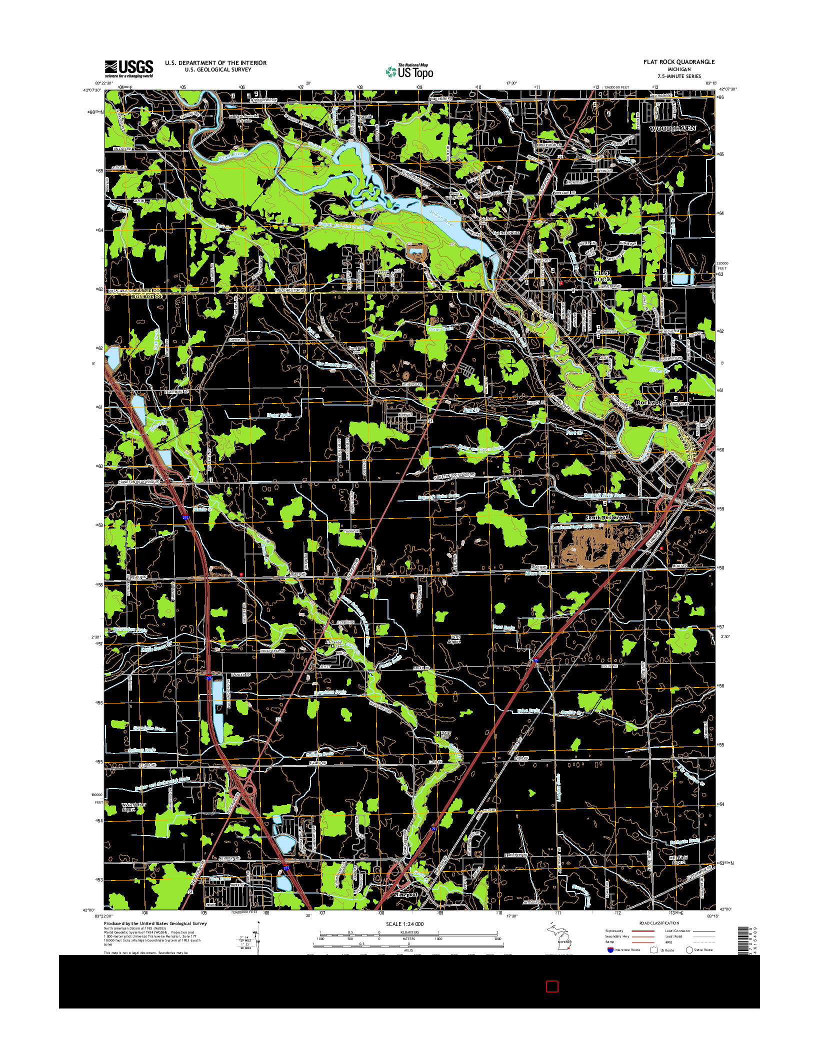 USGS US TOPO 7.5-MINUTE MAP FOR FLAT ROCK, MI 2014