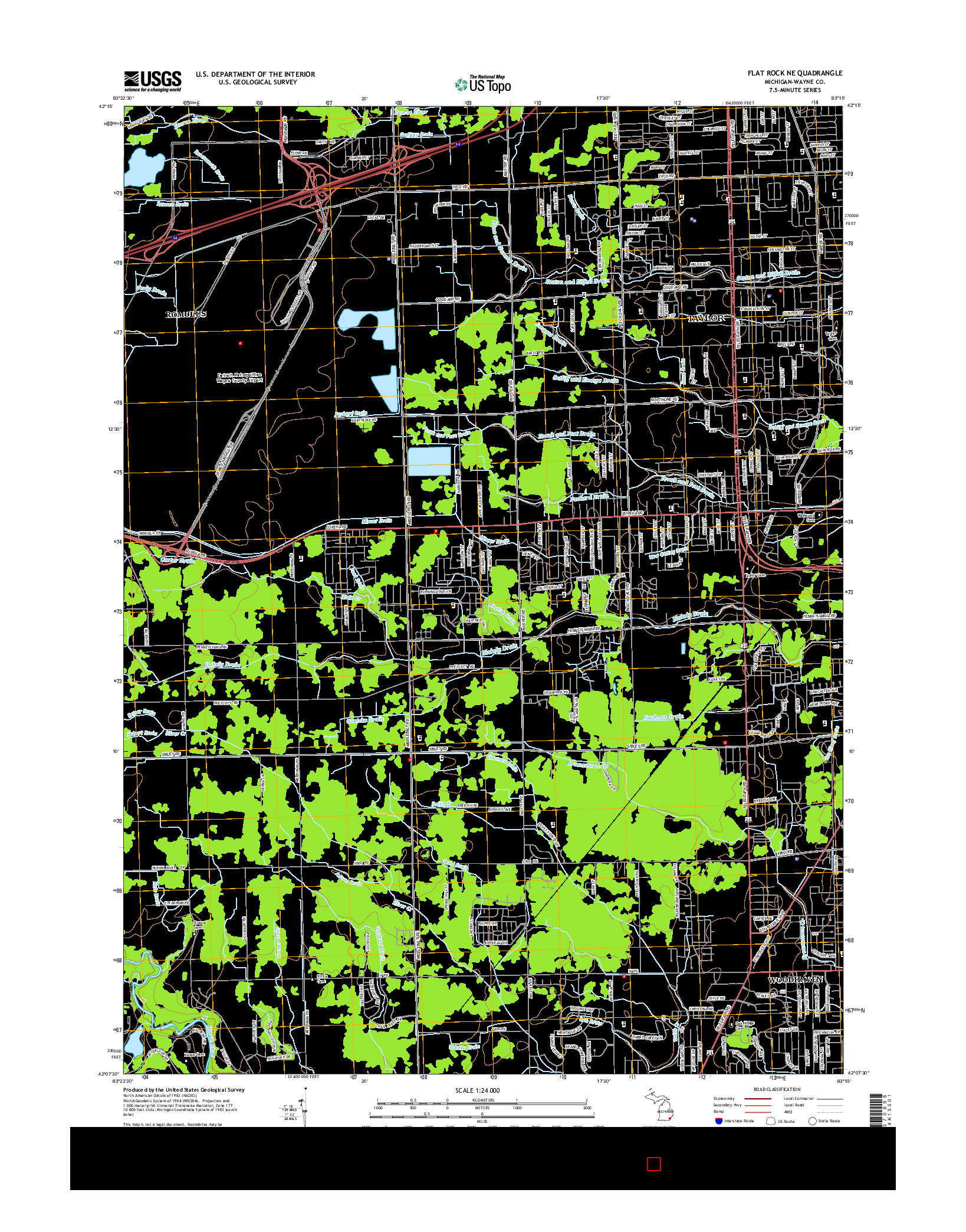 USGS US TOPO 7.5-MINUTE MAP FOR FLAT ROCK NE, MI 2014