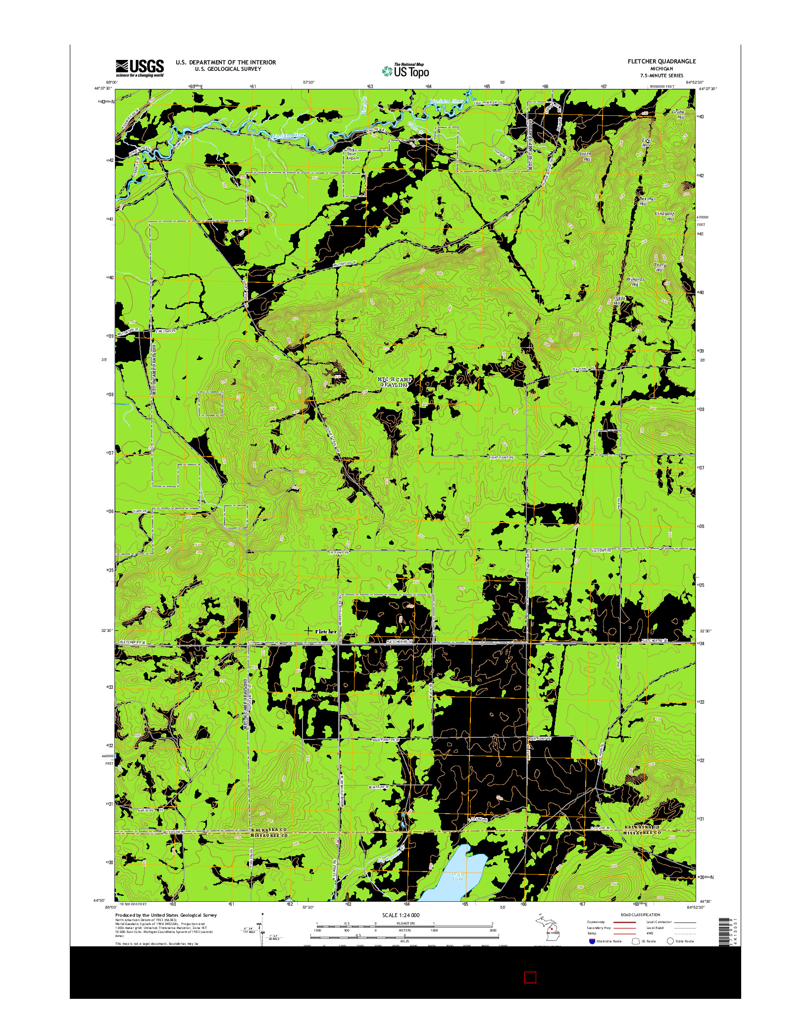 USGS US TOPO 7.5-MINUTE MAP FOR FLETCHER, MI 2014