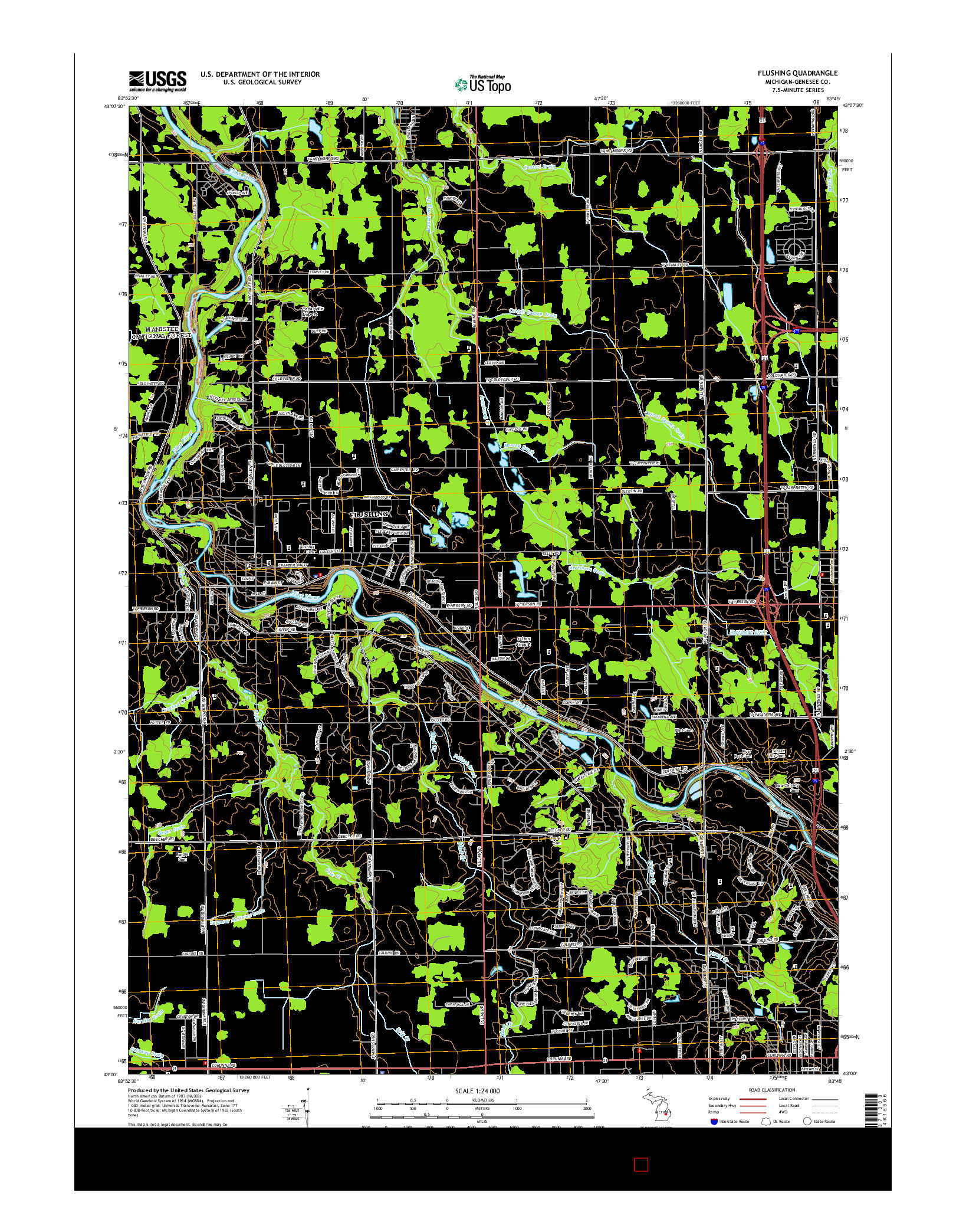 USGS US TOPO 7.5-MINUTE MAP FOR FLUSHING, MI 2014