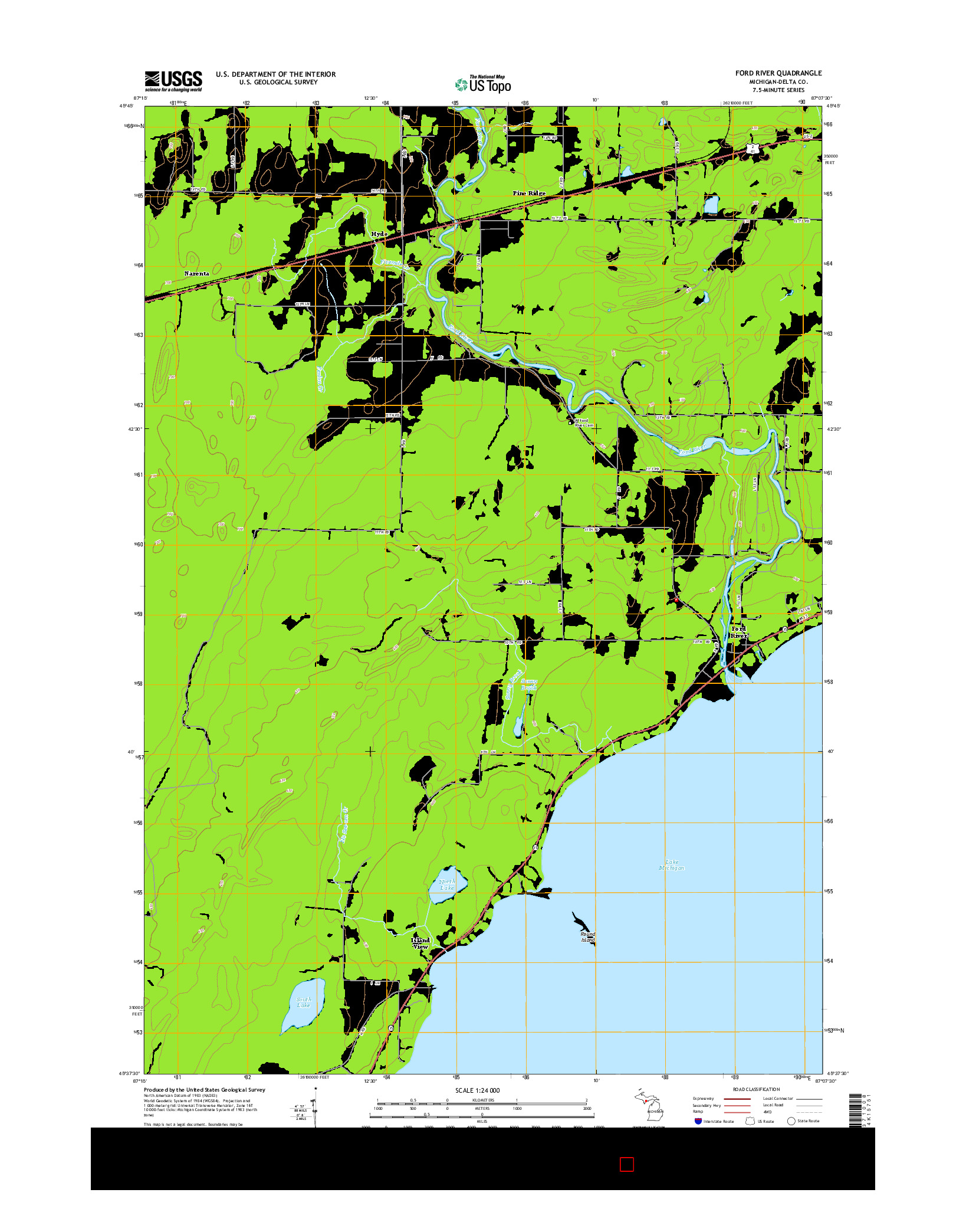 USGS US TOPO 7.5-MINUTE MAP FOR FORD RIVER, MI 2014