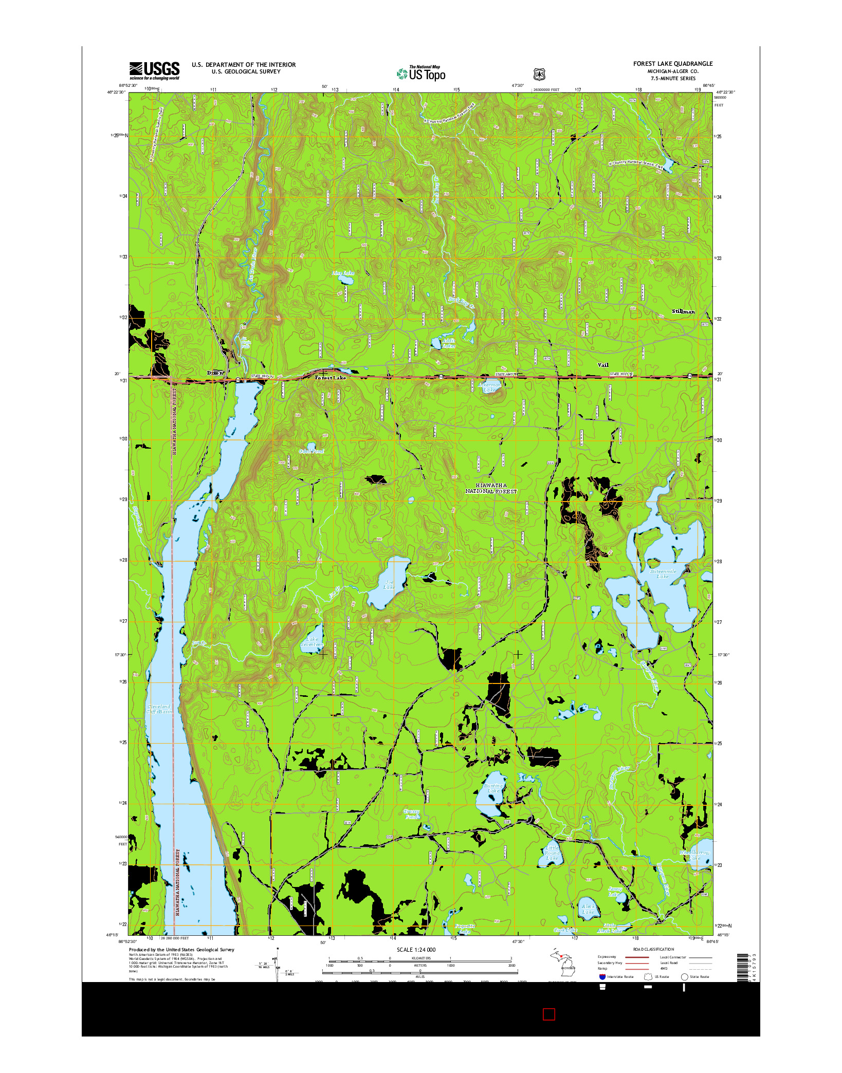 USGS US TOPO 7.5-MINUTE MAP FOR FOREST LAKE, MI 2014