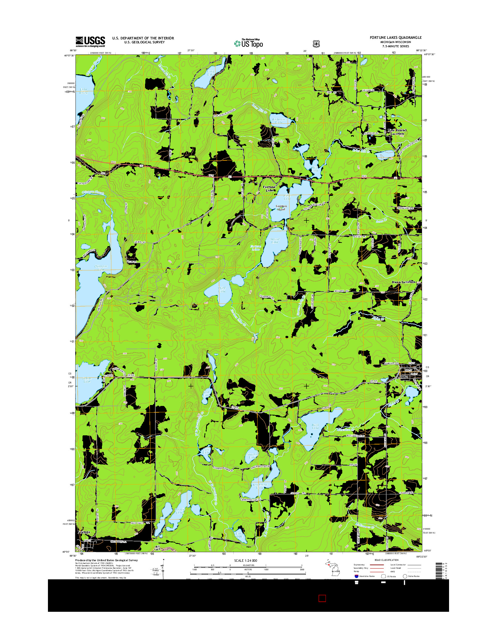 USGS US TOPO 7.5-MINUTE MAP FOR FORTUNE LAKES, MI-WI 2014